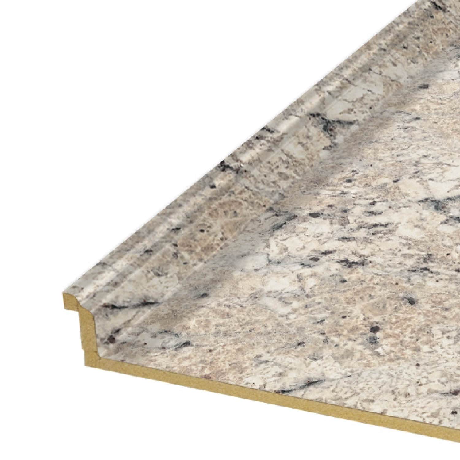 VT Dimensions 927746B6R Formica 6-ft x 25.5-in x 4.5-in Ouro Romano, Etchings Right-Hand Miter-Cut Laminate Countertop with Integrated Backsplash