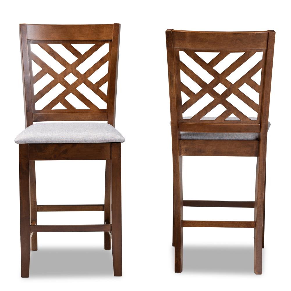 Caron Grey Fabric and Walnut Wood Counter Height Pub Chair Set