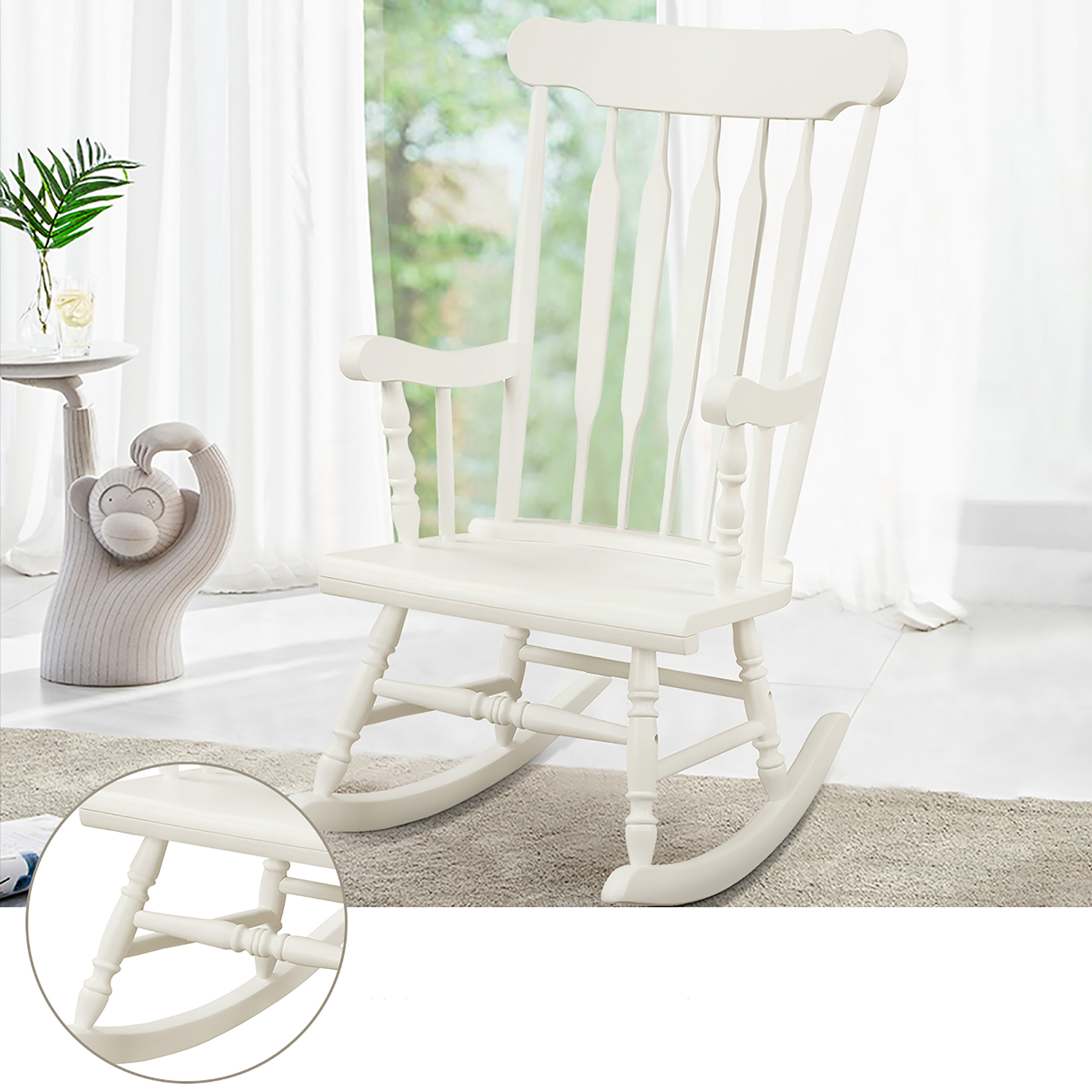 Costway White Rocking Chair With Solid Seat In The Patio Chairs   60993272 