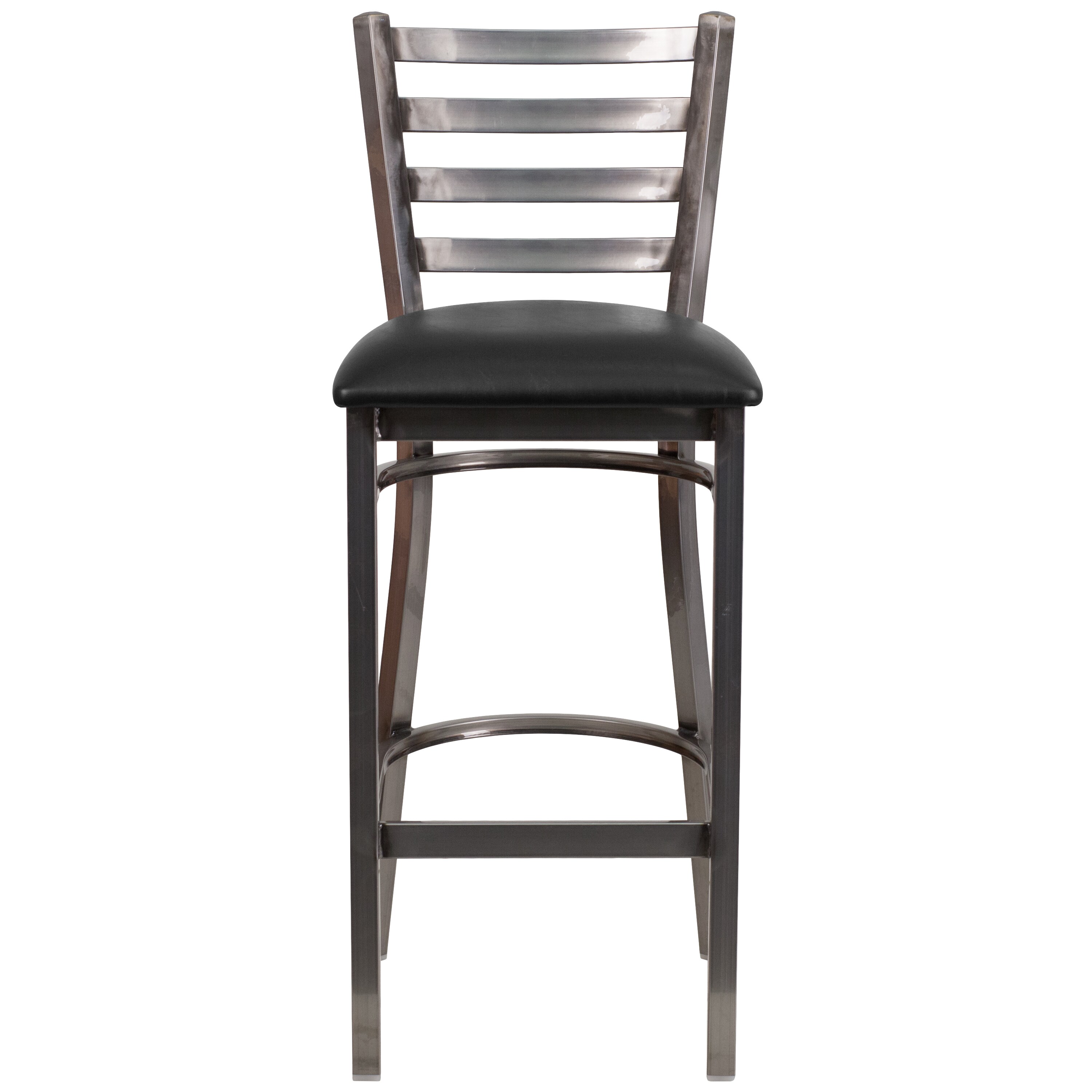 Silver Ladder Back 42" Metal Barstool with Black Vinyl Seat