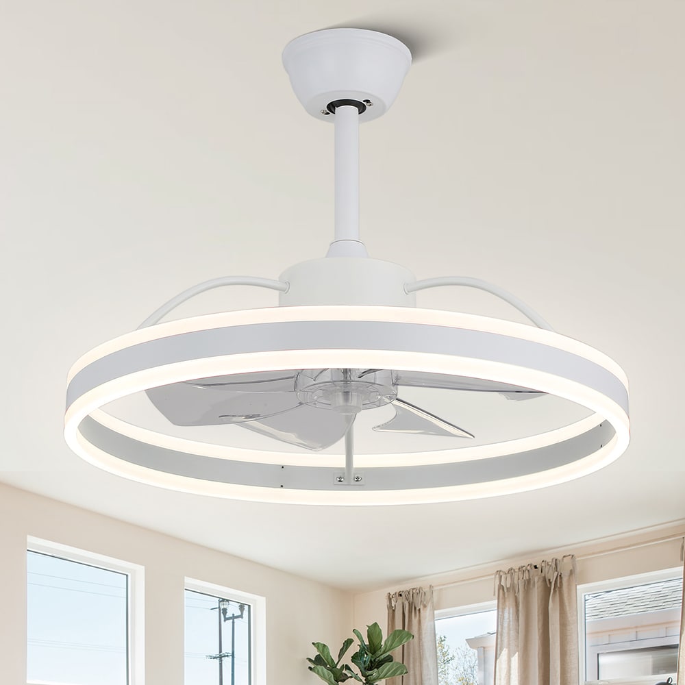 Oaks Decor Cotti 24-in White with Brushed Blades Color-changing Integrated LED Indoor Smart Fandelier Ceiling Fan with Light and Remote (7-Blade) DC2402-W Sansujyuku sansujyuku.com