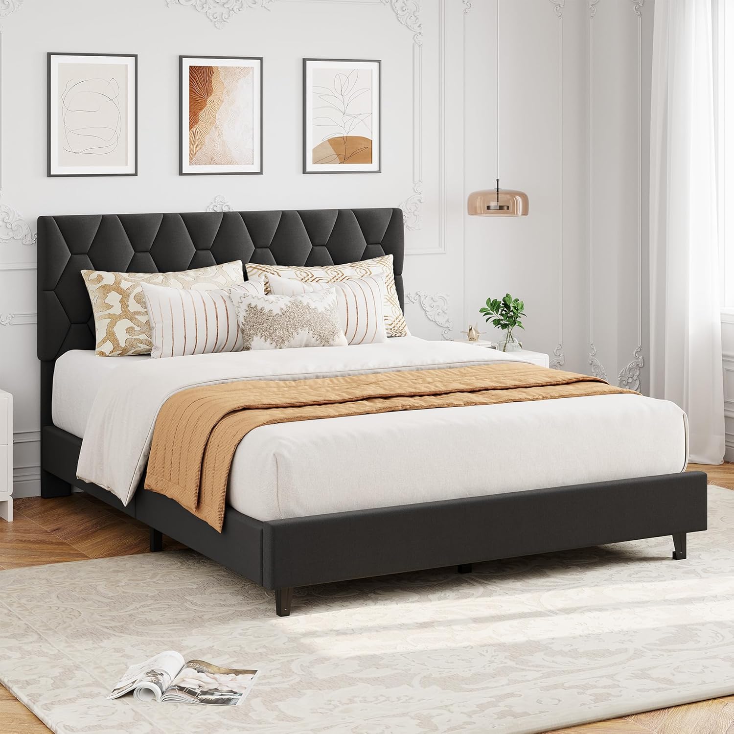 Garvee Platform Bed Frame with Adjustable Upholstered Headboard Modern ...