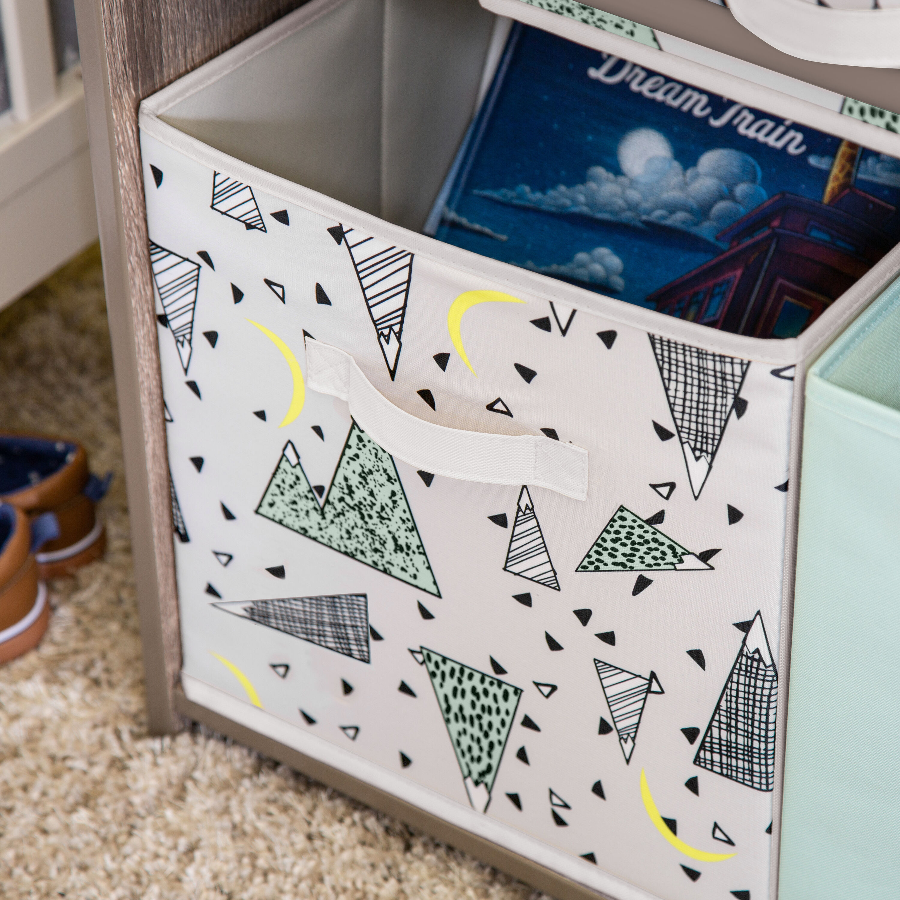 Rustic Brown Kids Storage Unit with Multicolor Bins