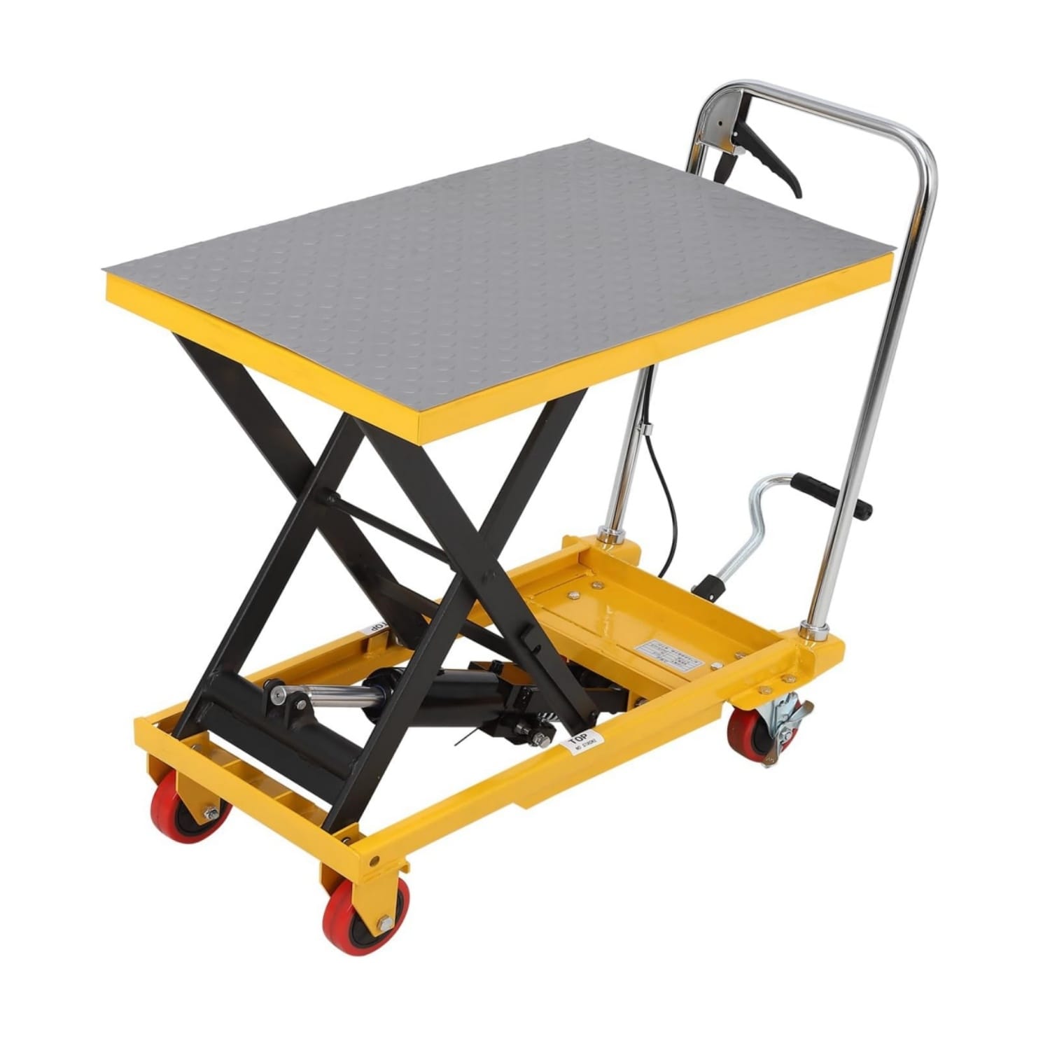 Garvee 330 lb Capacity Manual Hydraulic Scissor Lift Table Cart 28.5Inch Max Height 4 Wheels Non-Slip Pad Yellow+Gray #HQ-A-S0-0YPI-8OKM
