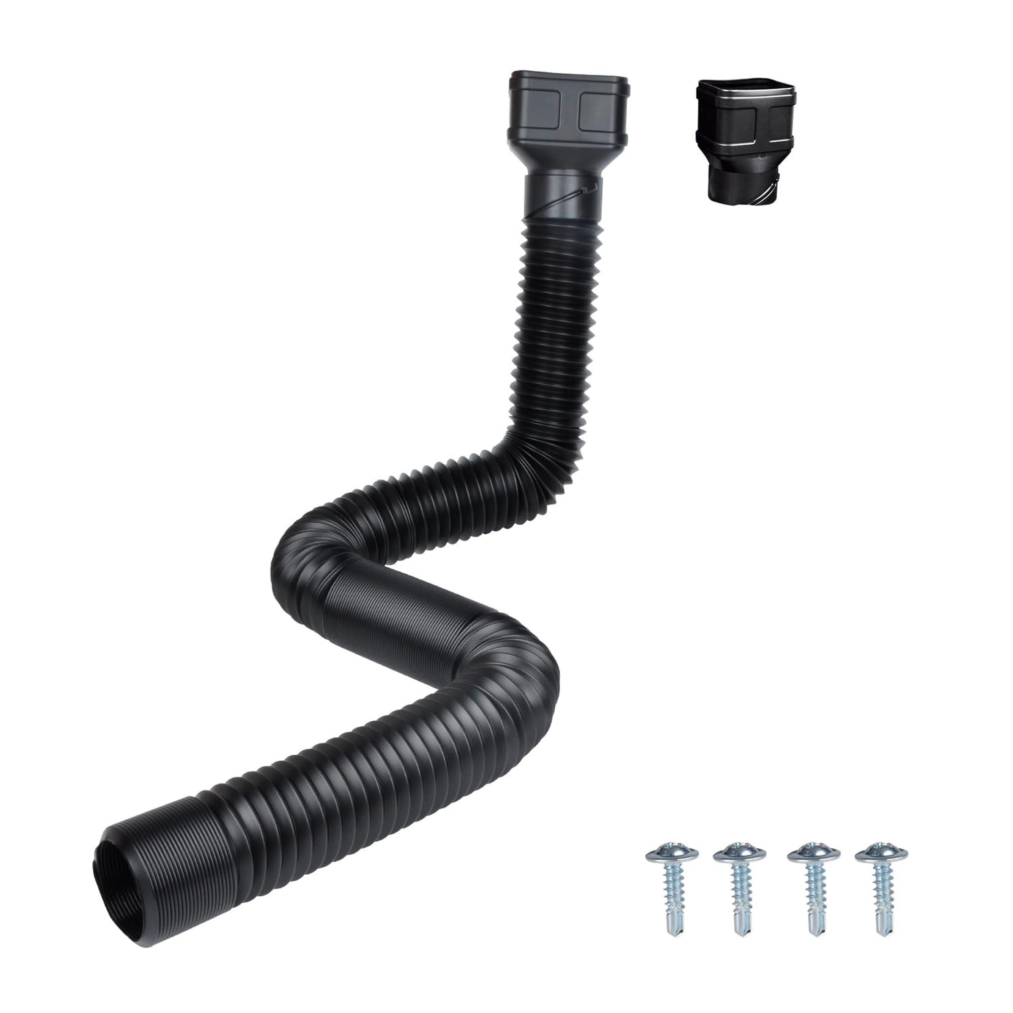 Angel Sar Black Flexible Gutter Downspout Extension 7ft Long 3.1 Inch OD Fits 2x3 and 3x4 Downspouts Stretchable Drainage Pipe for Rainwater Drainage