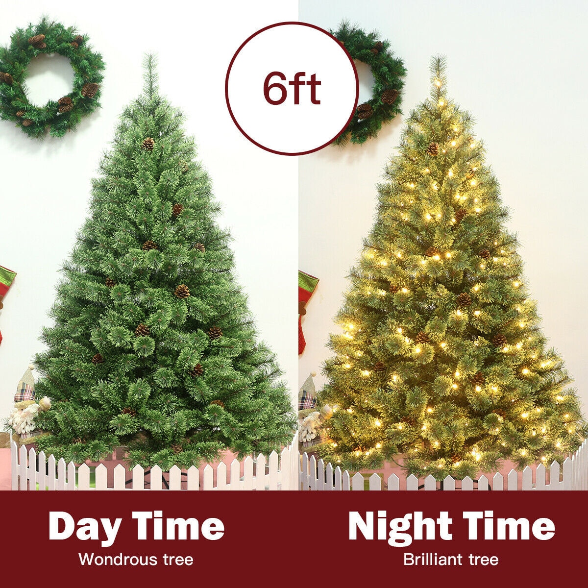 6ft Green Pine Pre-Lit Christmas Tree with Warm White LED Lights
