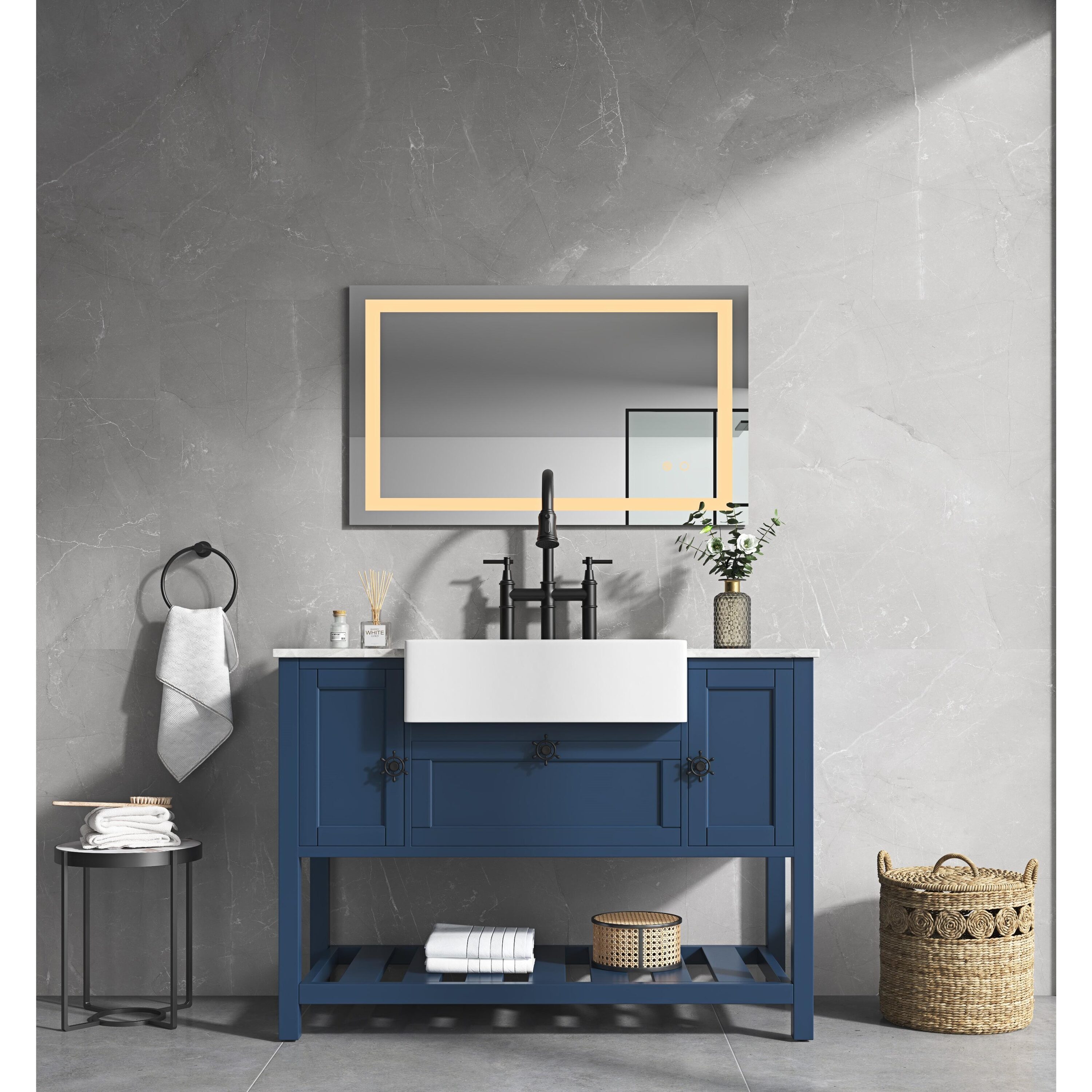 Bayfeve BF-177776-MIR LED Vanity Mirror 36-in x 28-in Polished Frameless Rectangle Dimmable LED Lighted Fog Free Bathroom Vanity Mirror ( White )