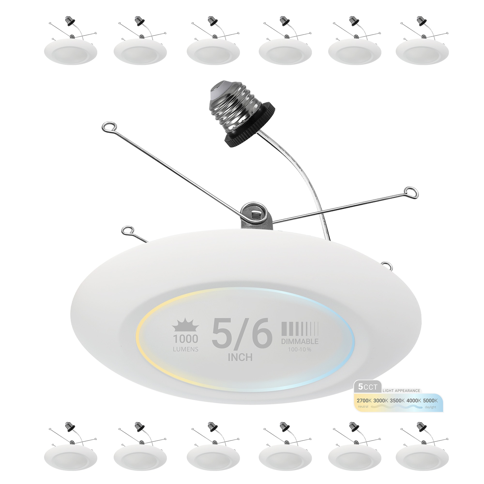 NUWATT NWRDSK615W5CT12P White 5-in or 6-in 1100 -Lumens Switchable white Round Dimmable LED Damp rated Recessed Downlight 6 -Pack