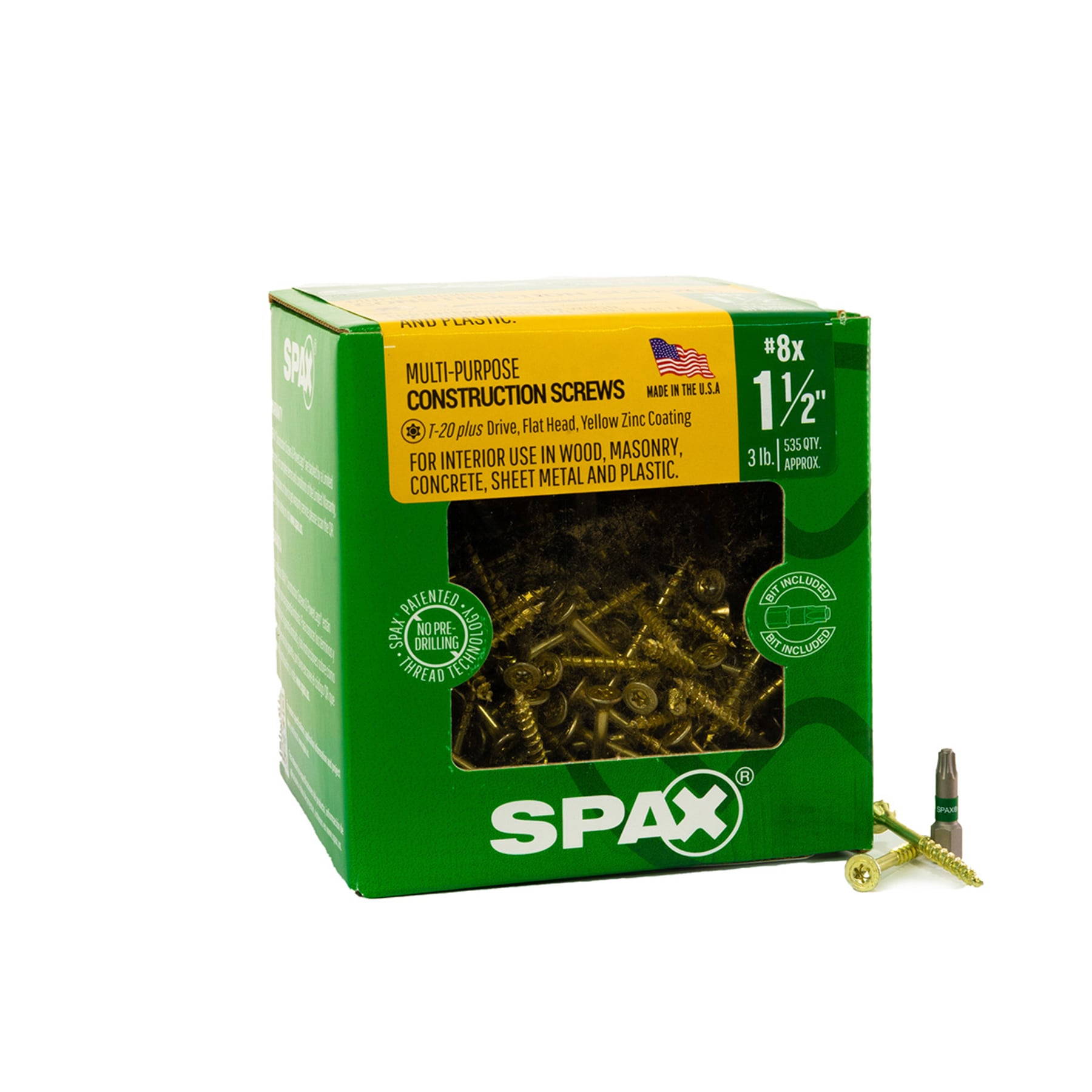 SPAX 41910204004045 Construction Framing Countersunk Flush Finish #8 x 1-1/2-in Yellow zinc Interior Wood screws ( 597 -Per Box )