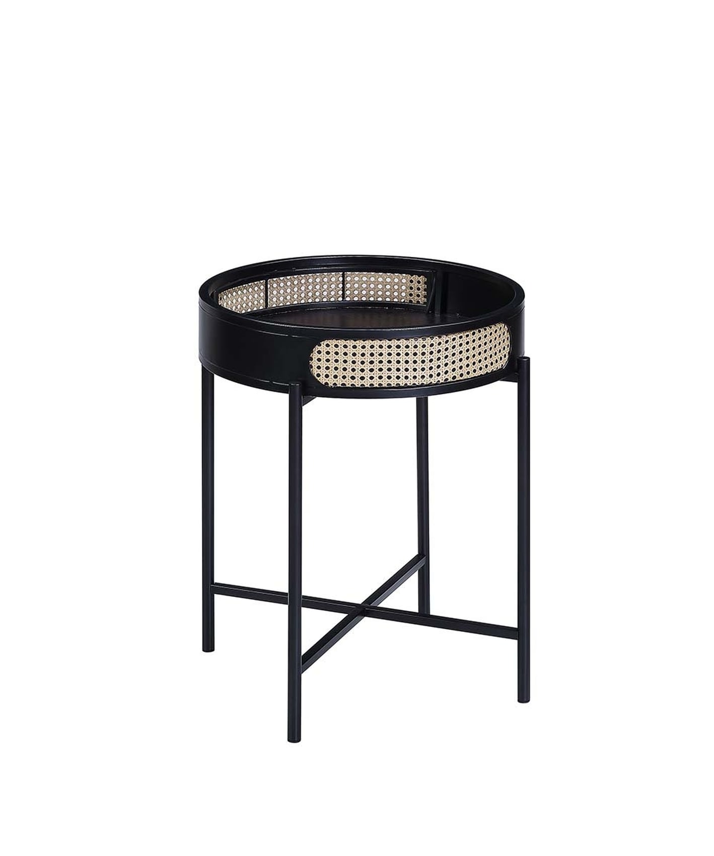 HomeRoots 4000486417 22-in W x 24-in H Black Finish Melamine Round Modern End Table Assembly Required