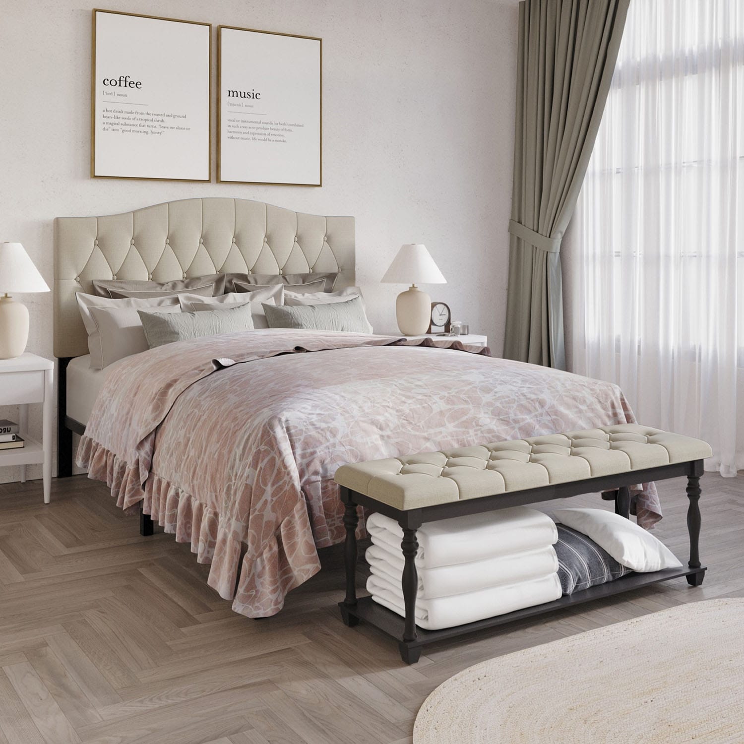 ChaletPosh - King Warm Grey Wood Tufted with Headboard