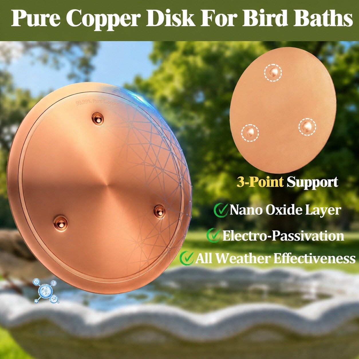 Afoxsos Copper Bird Bath Purification Disk Triple Point Support for ...