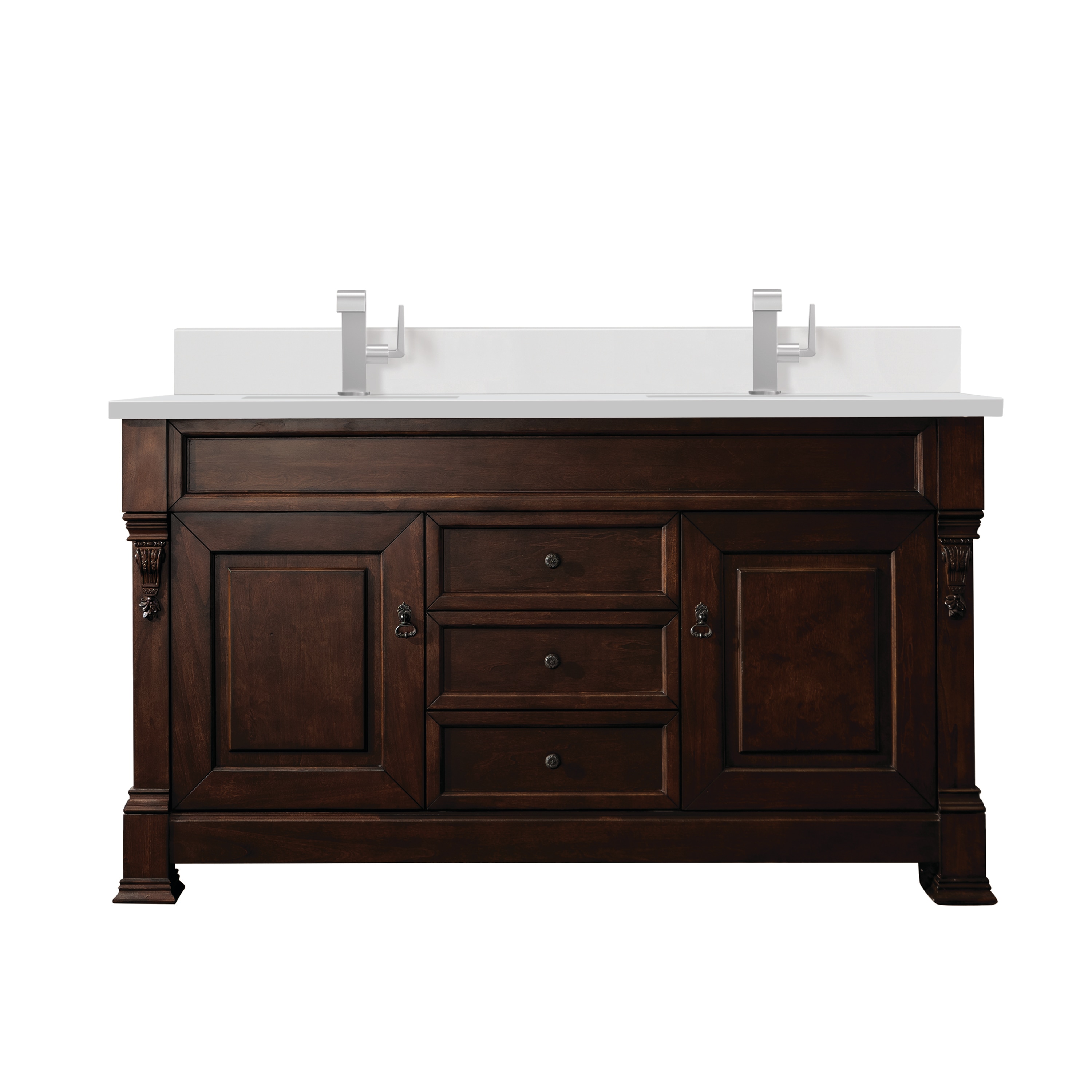 James Martin Vanities 147-114-5661-1WZ Brookfield 60-in Burnished Mahogany Undermount Double Sink Bathroom Vanity with White Zeus Quartz Top