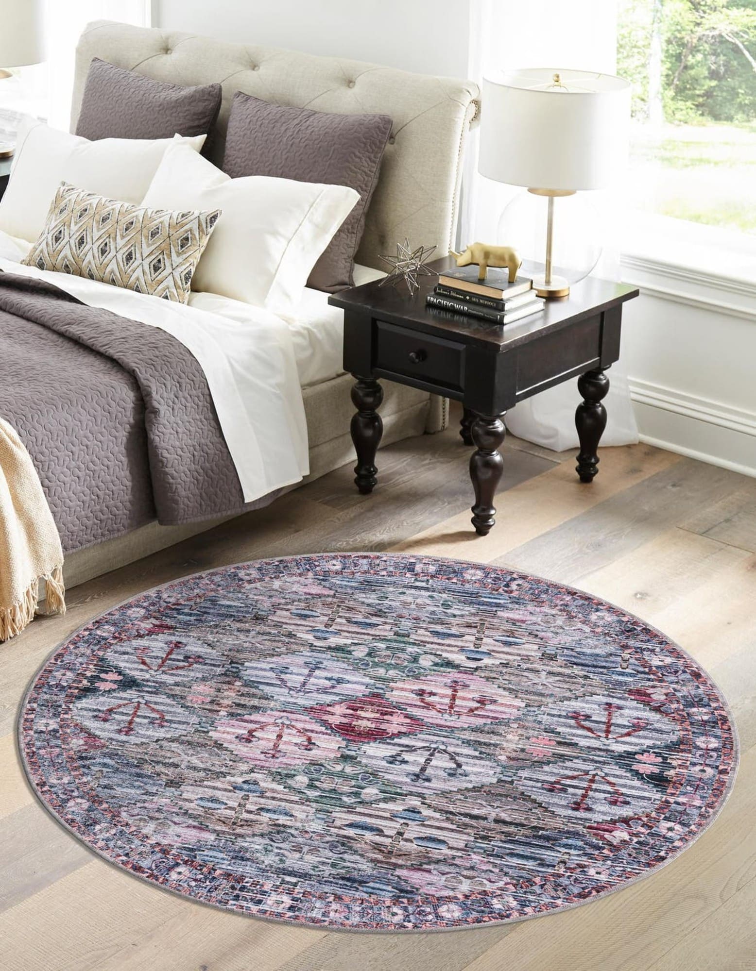 Unique Loom 3177667 Mangata Washable 5 x 5 (ft) Loomed Chenille Multi Round Indoor Border Machine washable Area rug