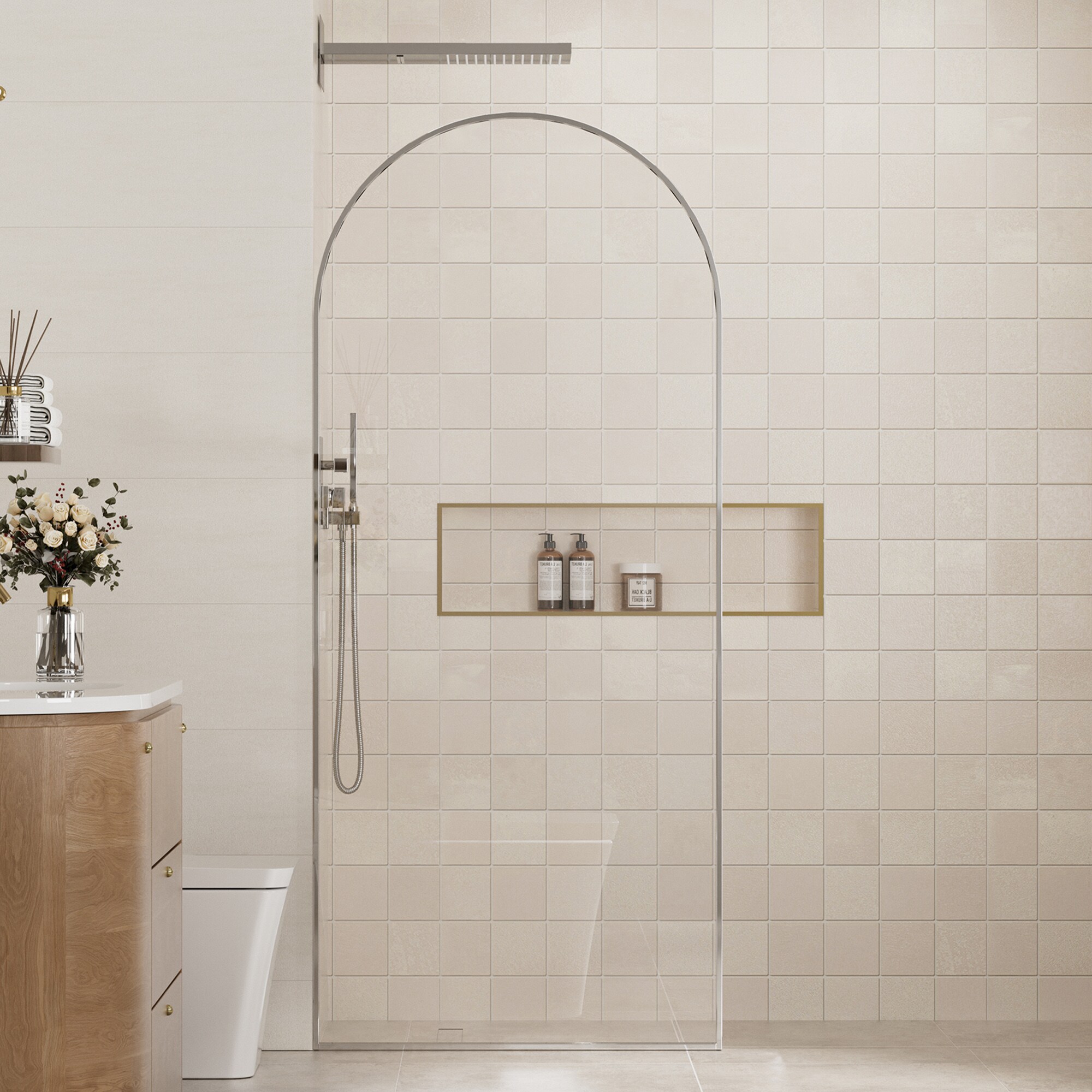 CASAINC Chrome 34-in W x 78-in H Framed Clear Glass Corner Fixed Shower door