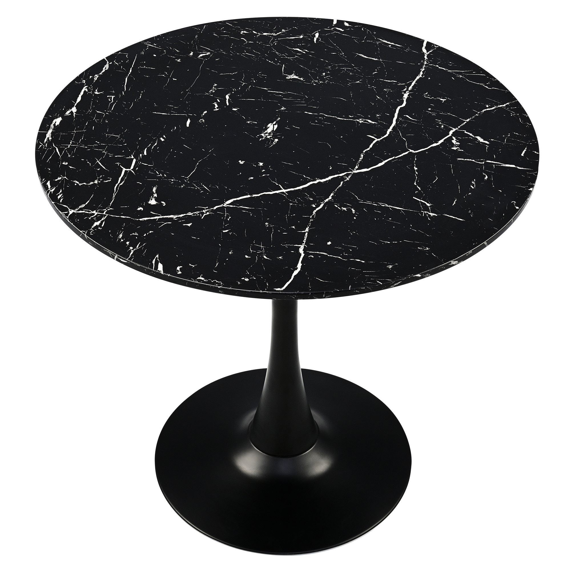 CO-Z CCD-MRDT-BK Black Round Contemporary/Modern Dining Table, Faux marble with Gloss Finish Metal Pedestal Base 31.5-Inches L x 29-Inches H