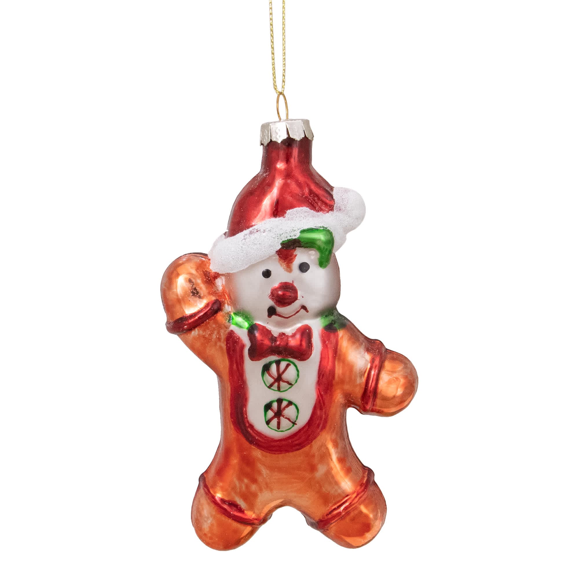 Northlight Gingerbread Man with Santa Hat Hanging Glass Christmas Ornament - 5 inch - Brown