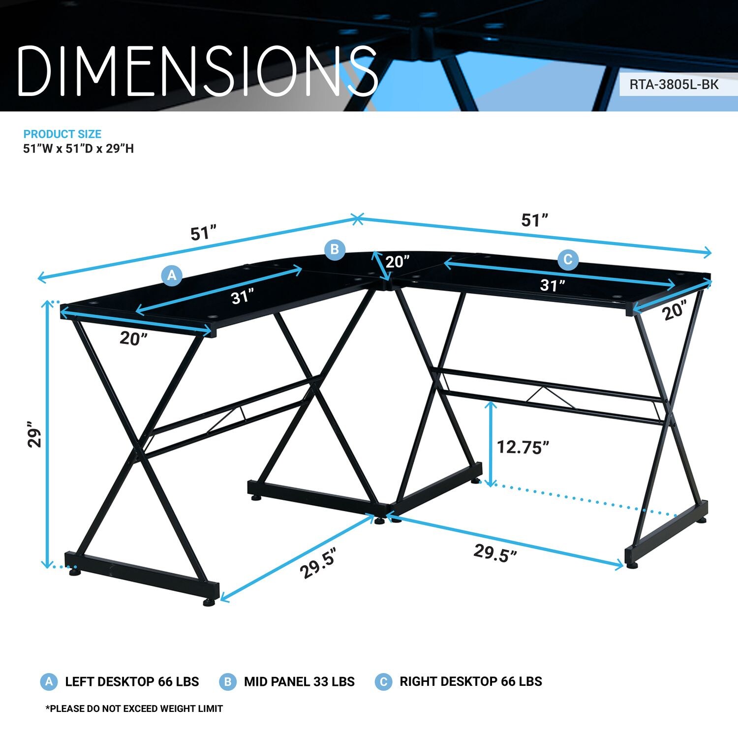 JASMODER RTA-3805L-BK desks - View #6