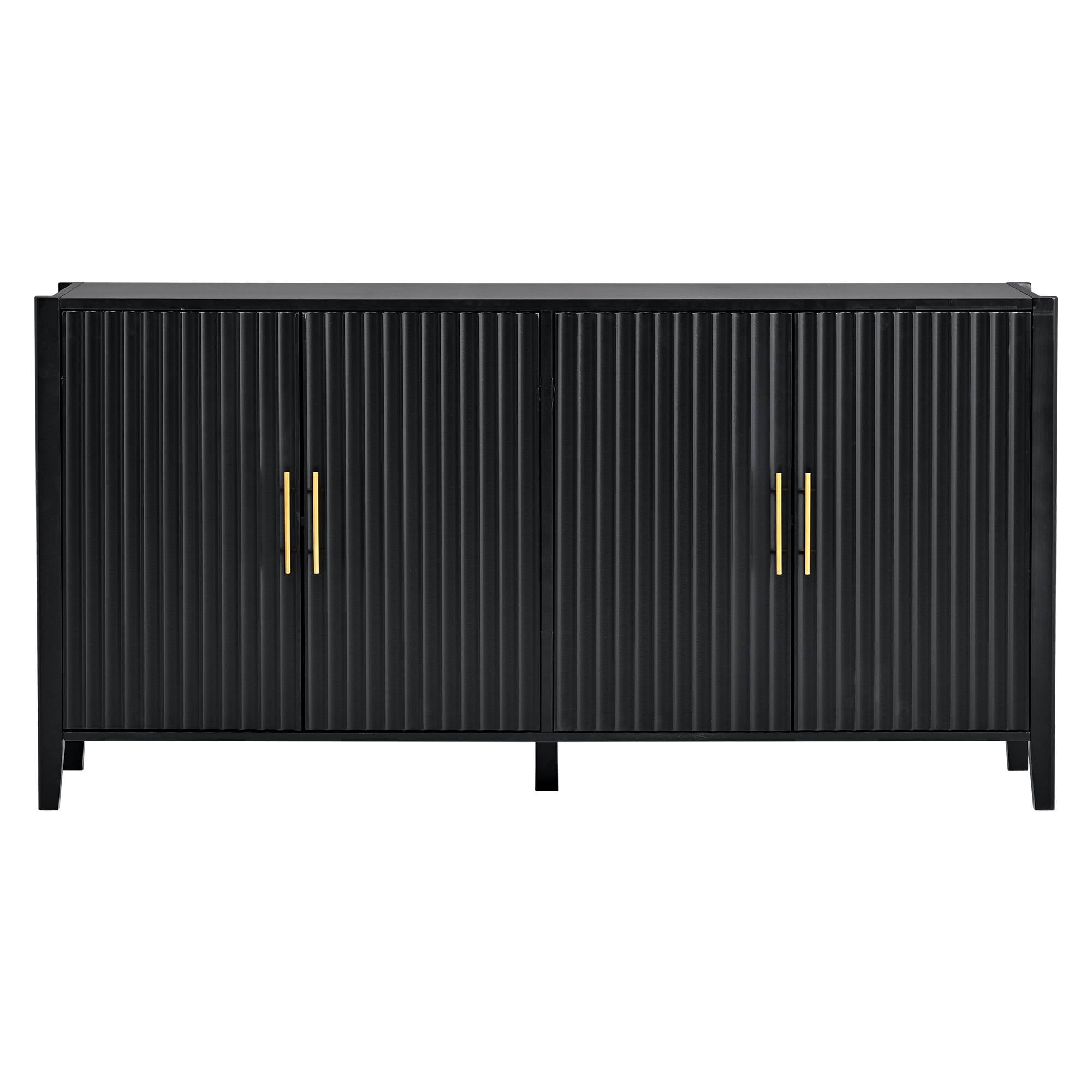 Yiekholo Black Wood Console Table with 2 Cabinets and Shelves ...