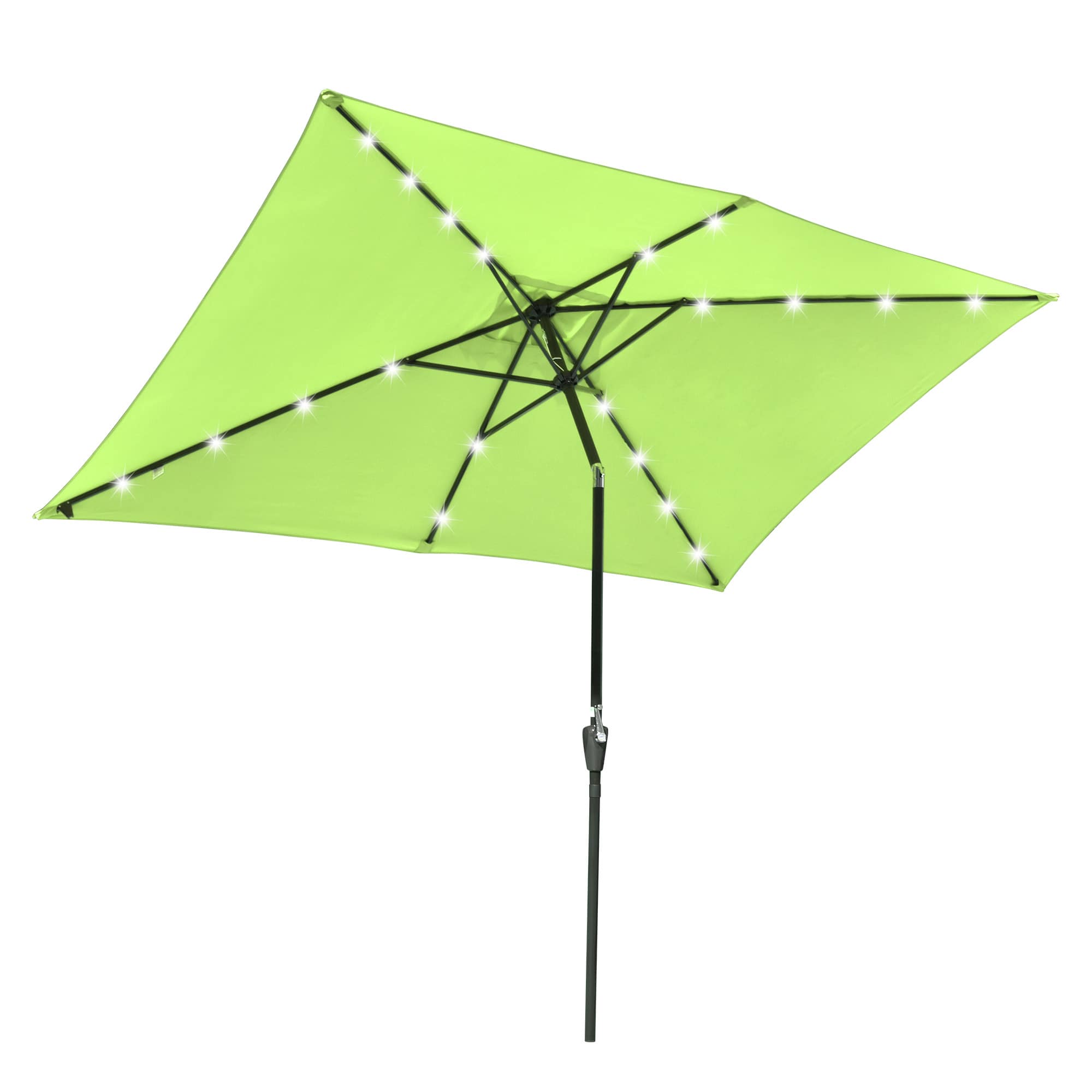 Yescom 07UMB011-10X6-B04-LO 10x6.5FT Rectangle Outdoor Solar LED Patio Umbrella with Crank Tilt for Table Market Yard Deck Pool Party Green