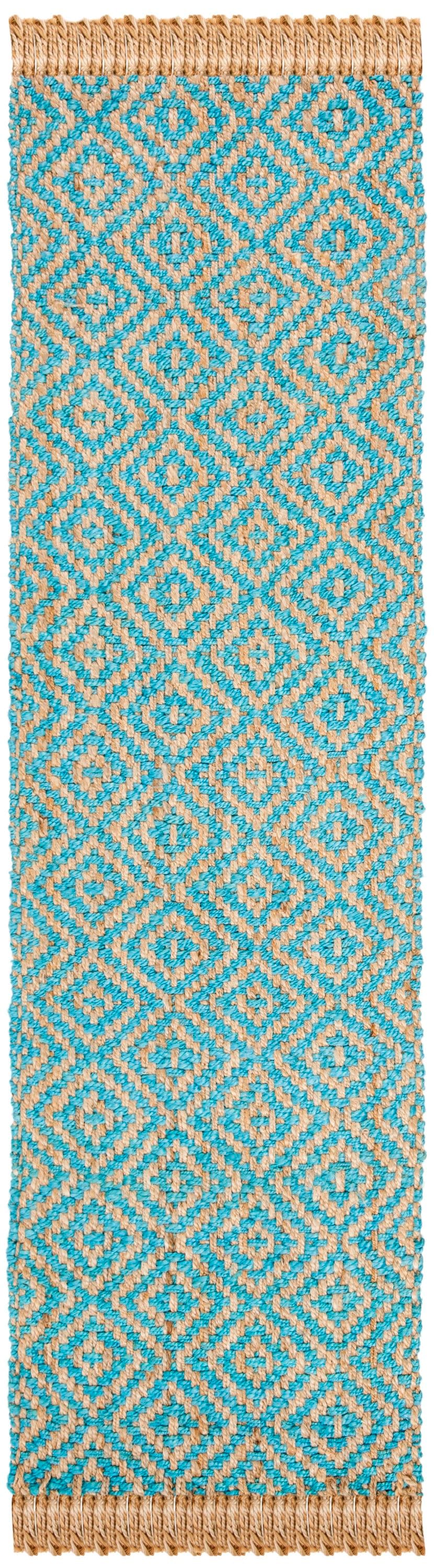 Safavieh NF266C-210 Natural Fiber Davie 2 x 10 (ft) Jute Turquoise/Natural Rectangular Indoor Geometric Farmhouse/Cottage Runner rug