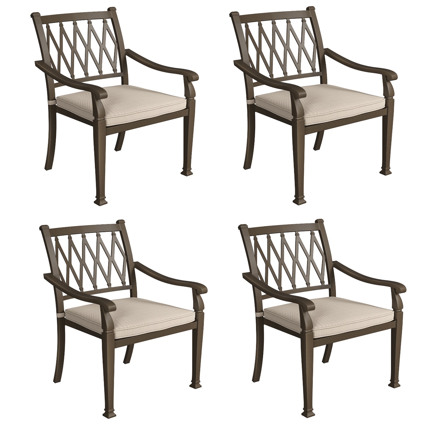 Mondawe MO-LD721-BE Assembled Set of 4 Stackable Brown Aluminum Frame Stationary Dining Chair with Brown Cushioned Seat
