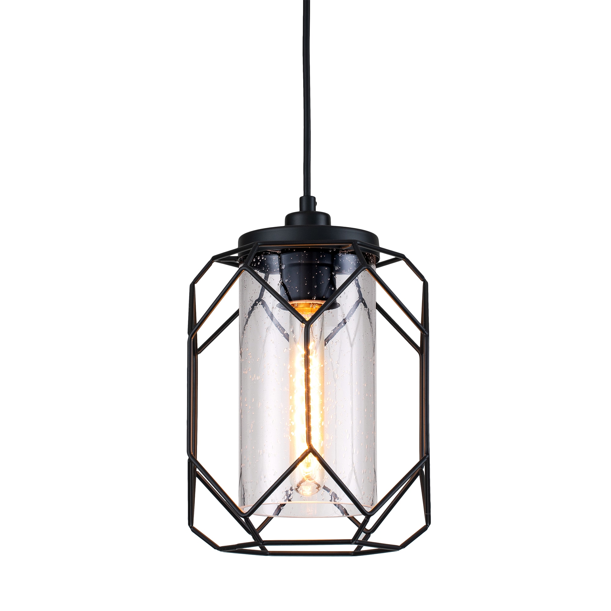 Edvivi EPL4435BK Black Farmhouse Seeded glass Cylinder Small Hanging Pendant light