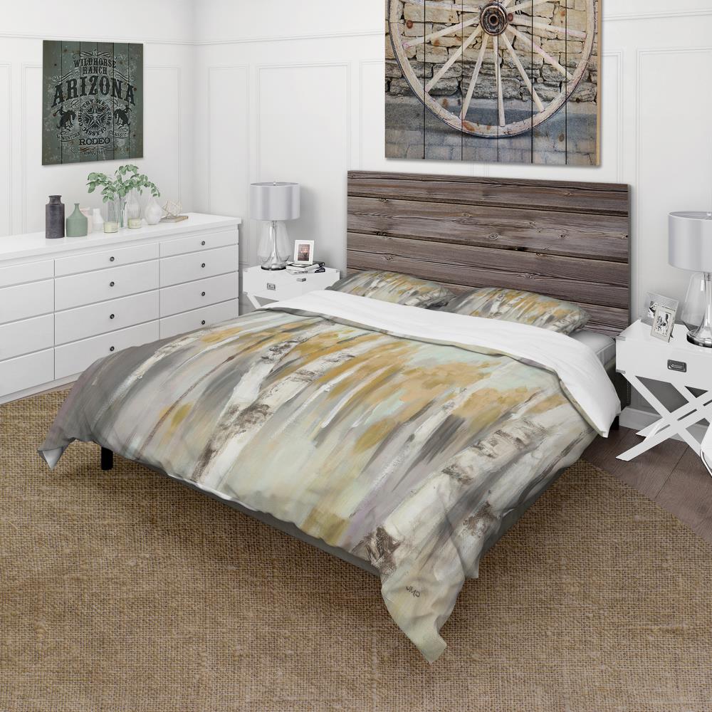 Silver and Yellow Birch Forest Microfiber Duvet Cover Set