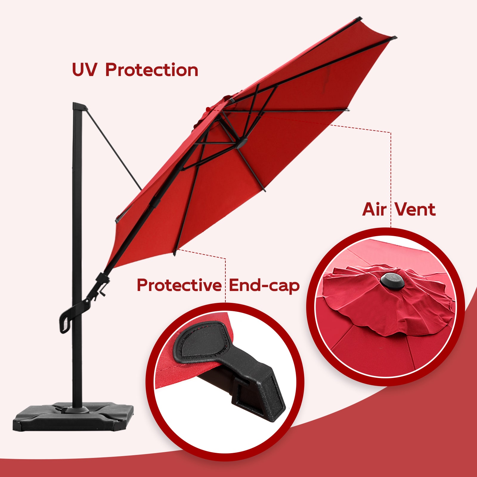 Red 10ft Steel Cantilever Patio Umbrella with Double-Top Canopy