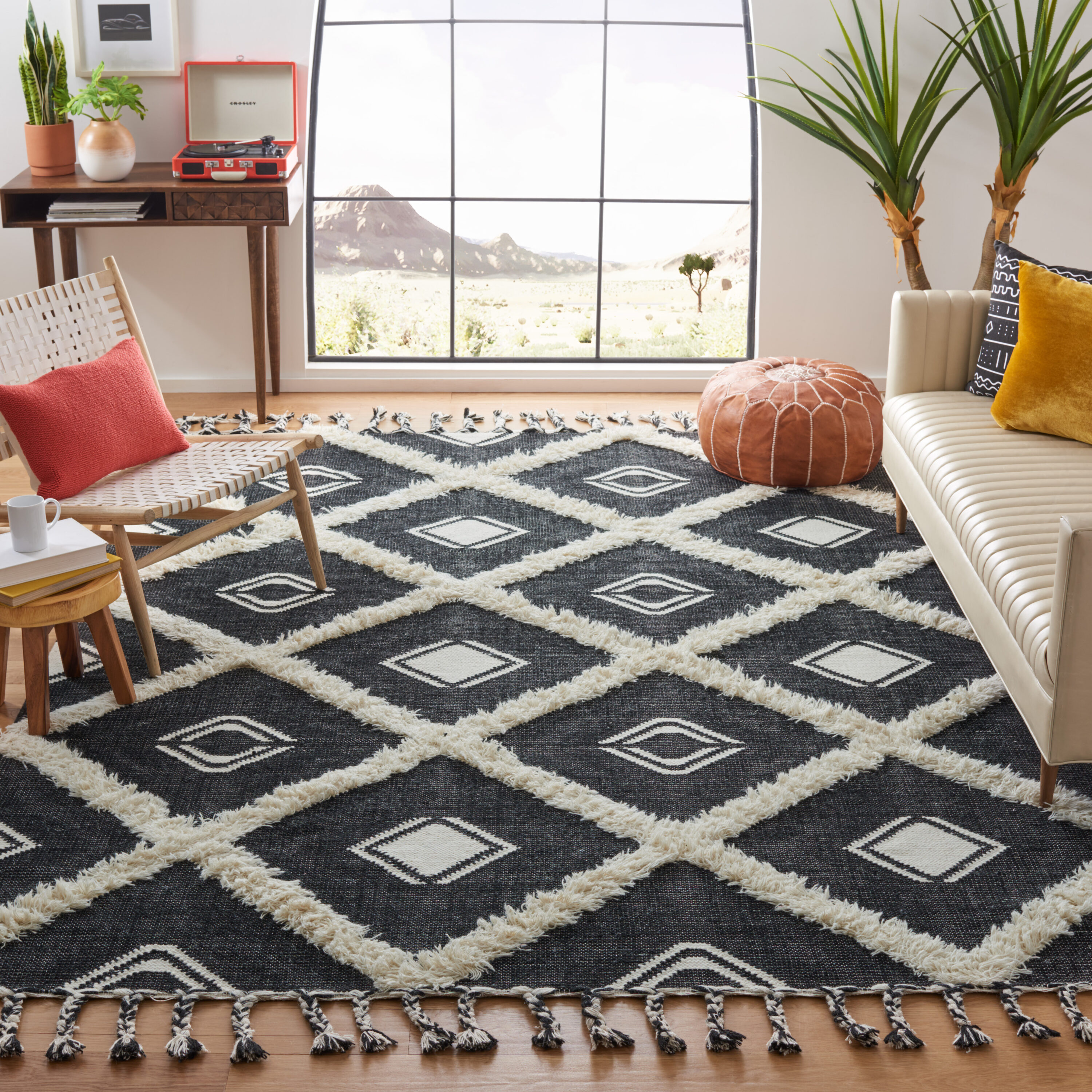  Kenya 950 Black/Ivory Bohemian 9Ft x 12Ft Large Rectangle Rug