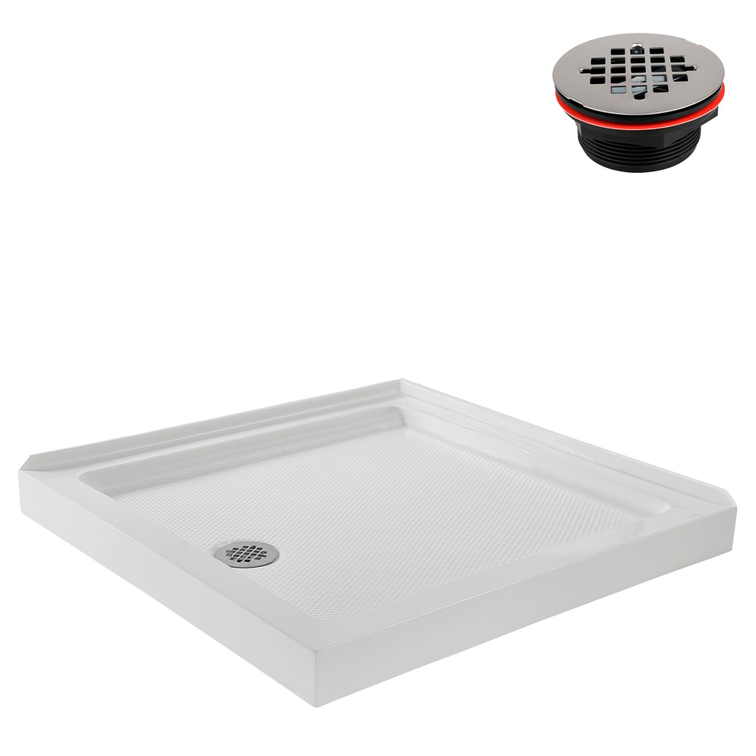 Streamline 36" White Acrylic Corner Shower Base with ABS Drain