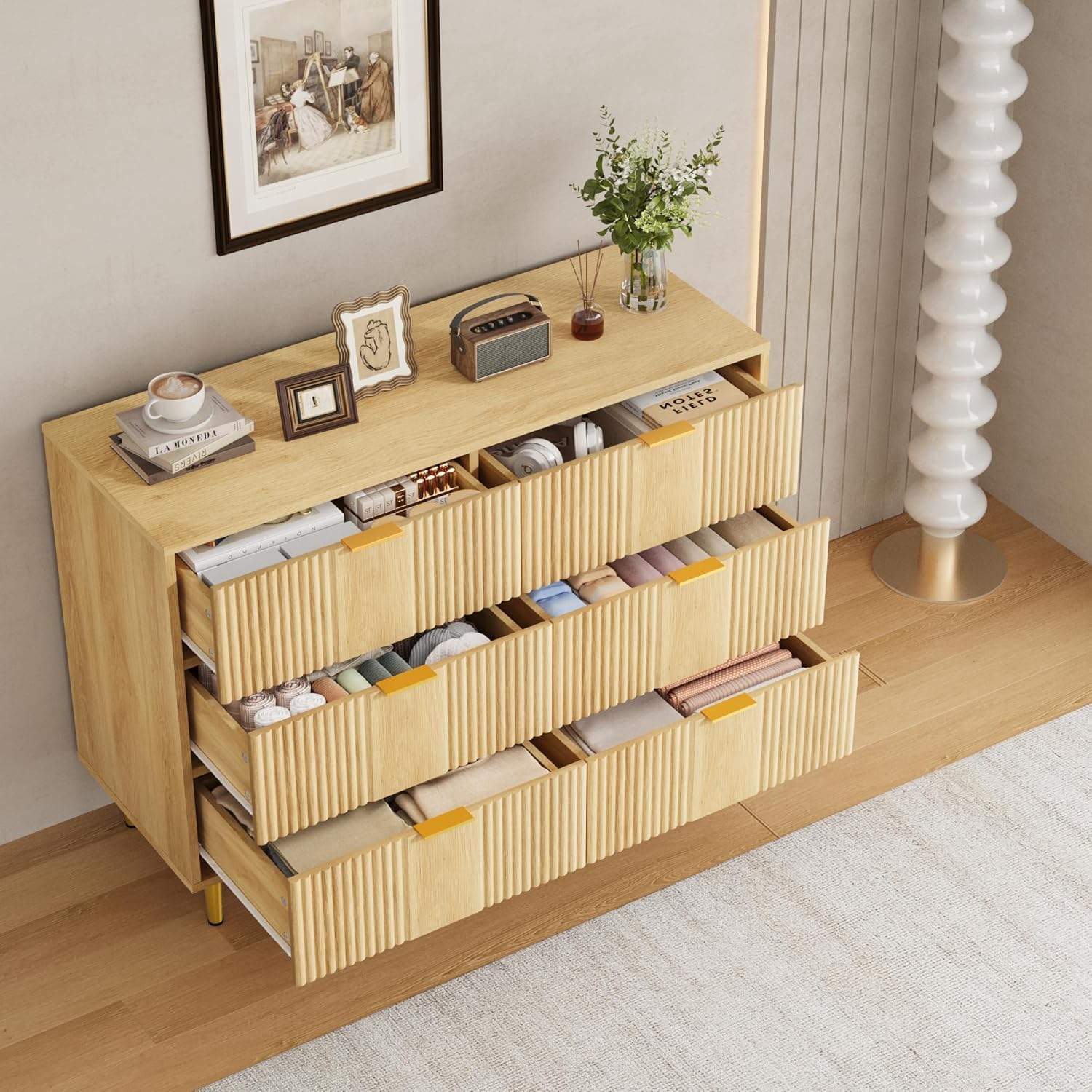 Assile Natural Wood Grain Drawer Chest Curved Front Storage Drawer ...