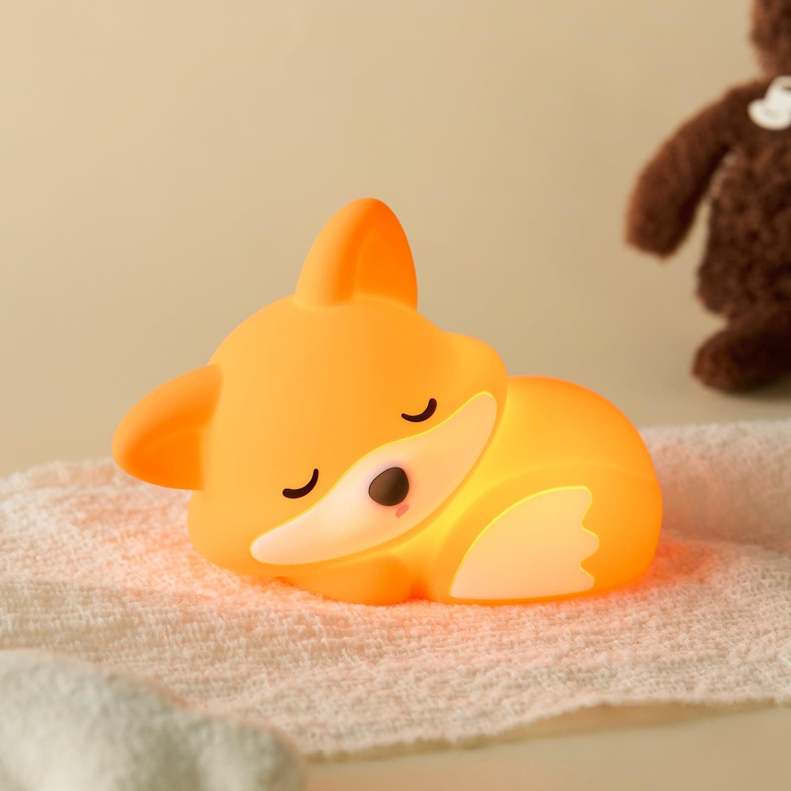 Oyezvary  Fox Night Light LED Squishy Animal Lamp Food Grade Silicone 2 Level Dimmable Tap Control Soft Light 1 Piece Nursery Desk Decor