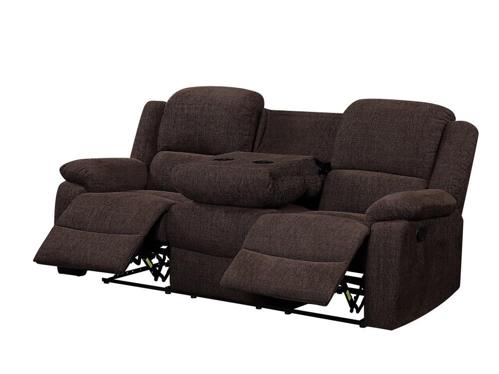 Kalen 78'' Velvety Brown Chenille Reclining Sofa with Cup Holders