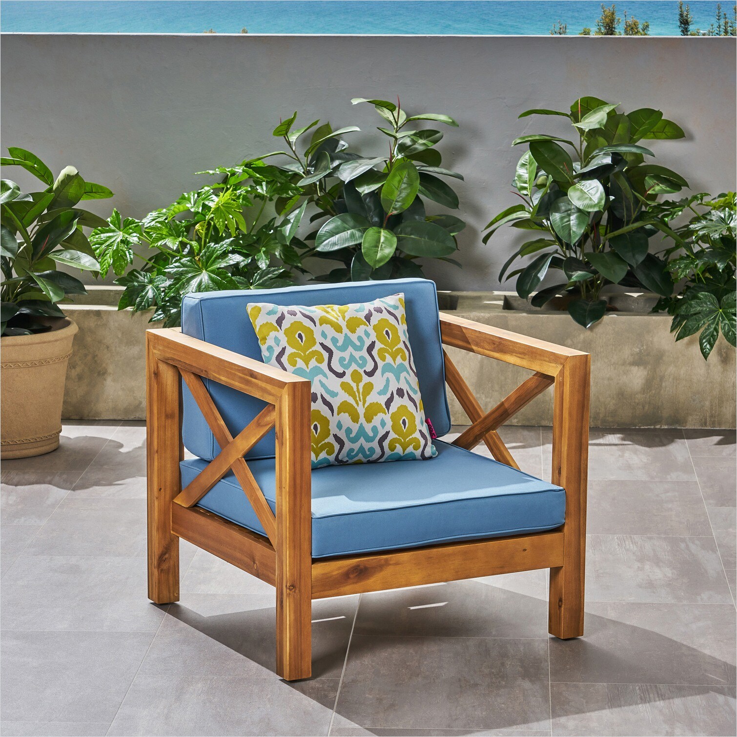 Naturefalls Club Chair for Patio with Cushion Mid-Century Wood Frame ...