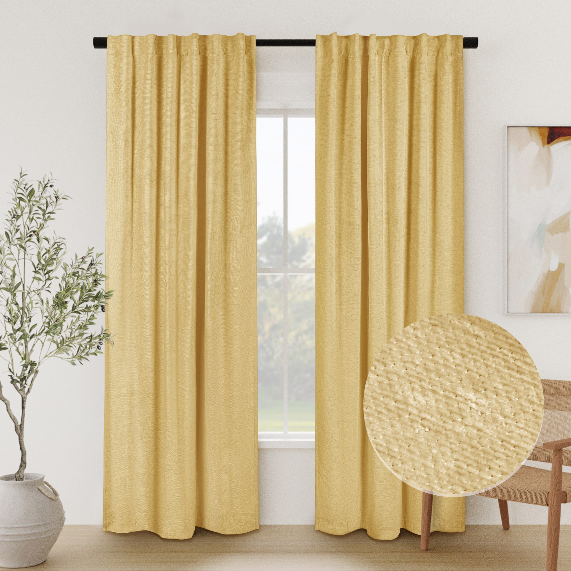 Awesome Home 52-in W x 96-in L Gold Chenille Solid Room Darkening Back Tab Single Panel