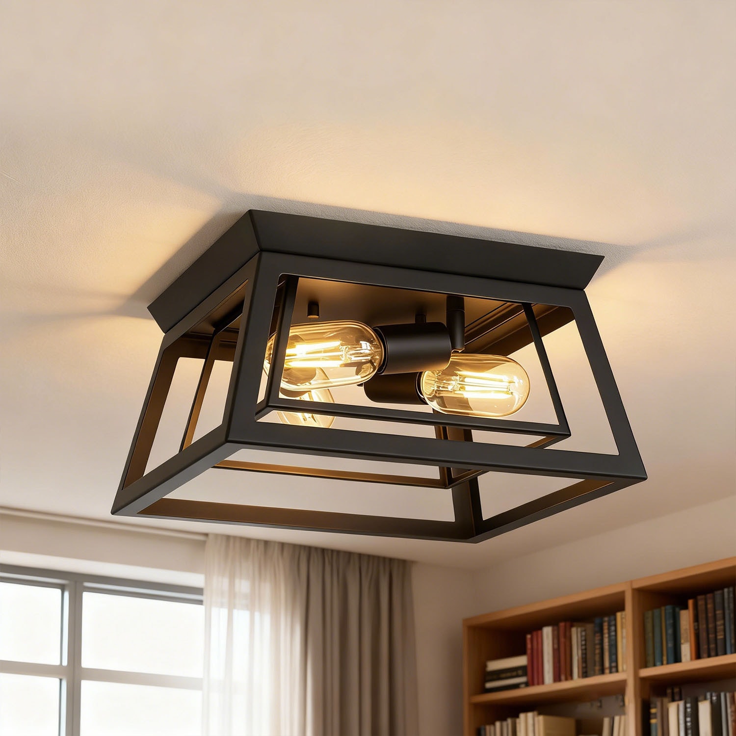 DORESshop 3 Light Double Layer Geometric Flush Mount Ceiling Light in Matte Black