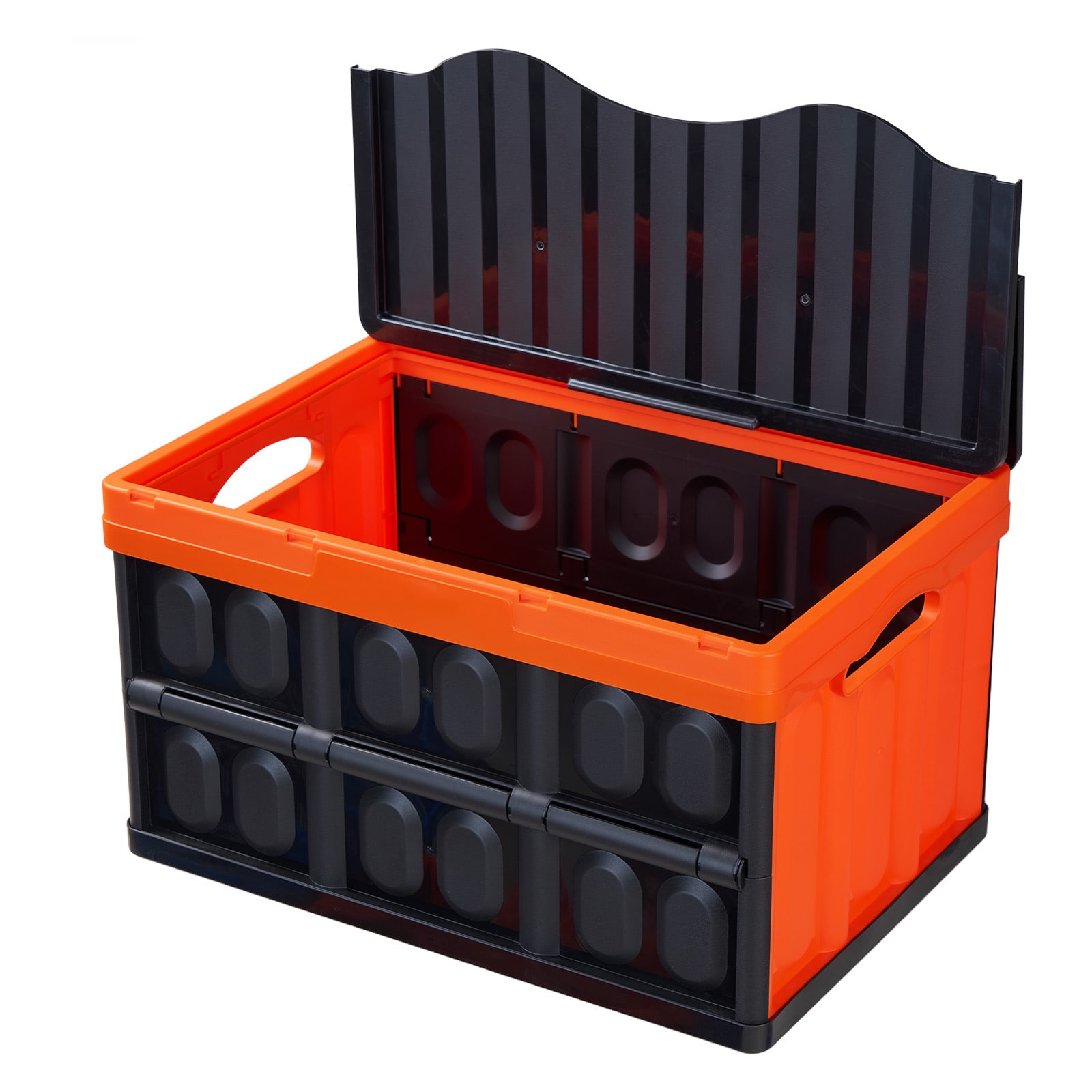 VEVOR Plastic Collapsible Storage Bins with Lids 45L 3Packs Stackable Folding Storage Crates with Handles Holds 44 lbs Per Bin Heavy Duty Containers Space-Saving Baskets for Home Organizing