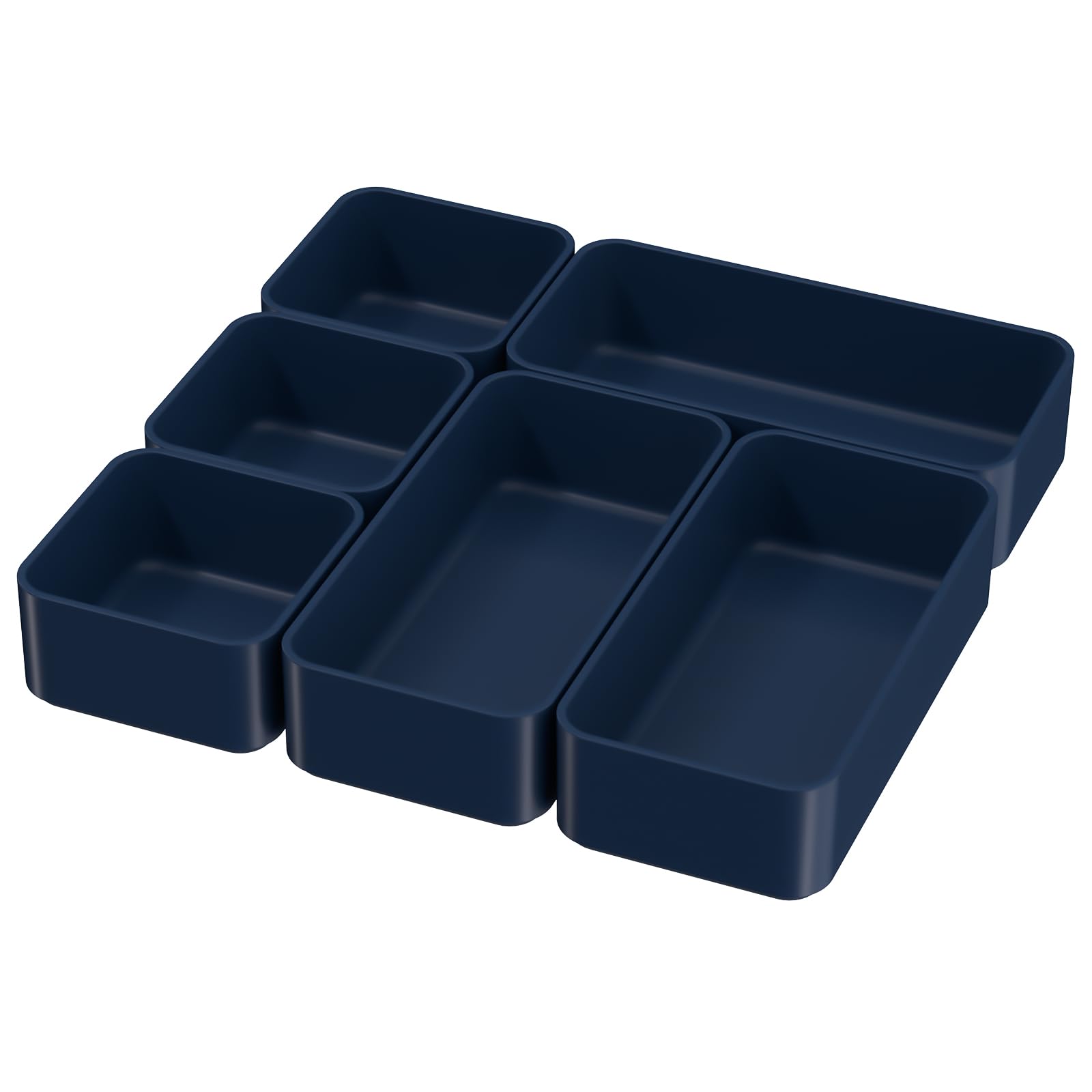 UUDULY  6 pcs Stackable Drawer Organizer Set Plastic Storage Bins for Desk Bathroom Vanity Makeup Jewelry Kitchen Gadgets Office Accessories Blue