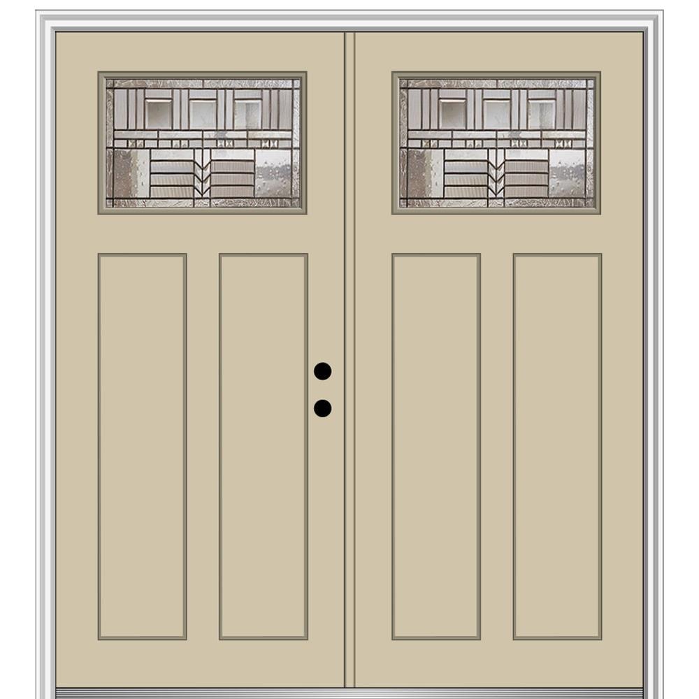 MMI DOOR ZZ3664959L 64-in x 80-in x 4-9/16-in Fiberglass Craftsman Left-hand inswing Wicker Painted Prehung Double Front Door with Brickmould Insulating core
