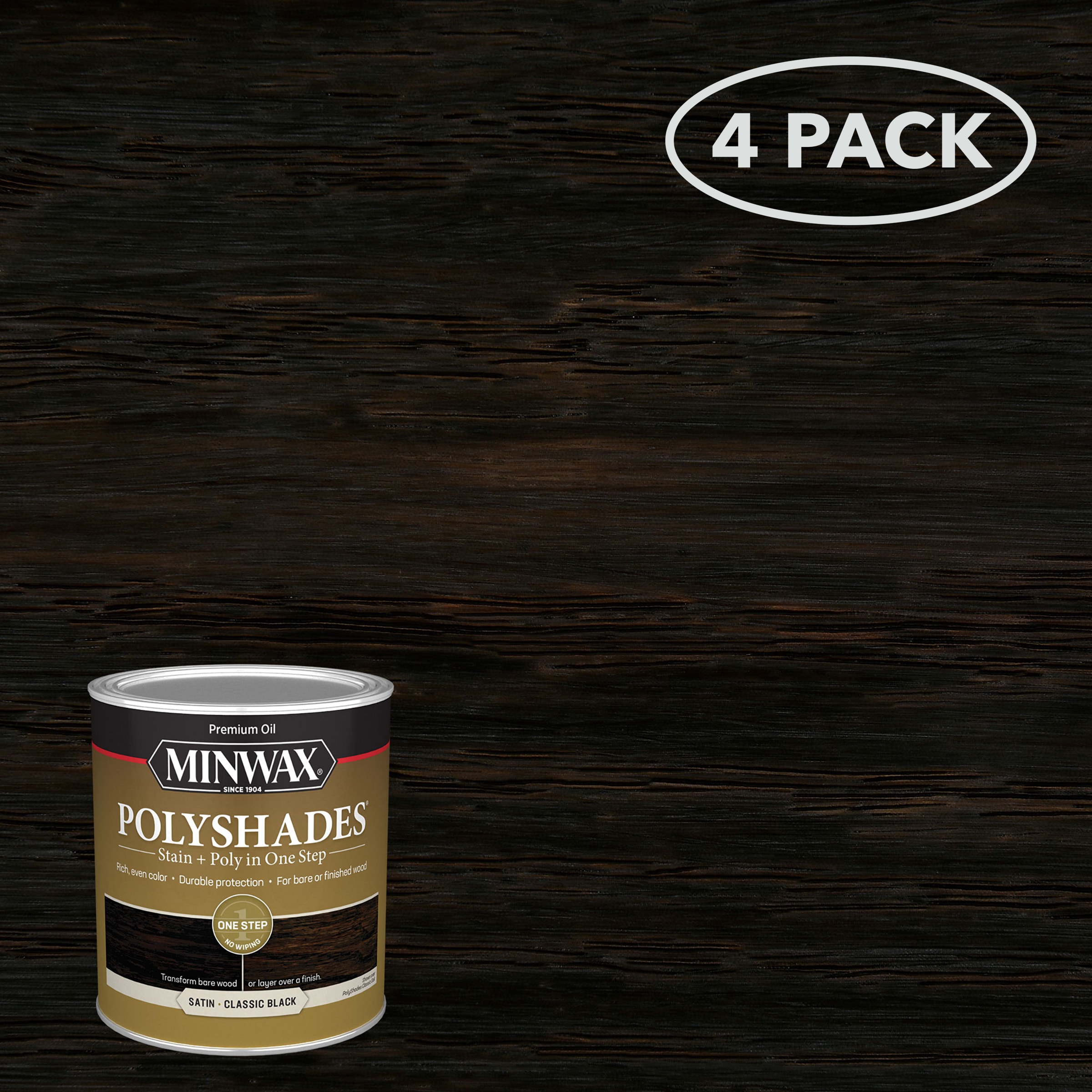 Minwax 613950444SOS PolyShades 4 -Pack Oil-based Classic Black Semi-transparent Satin Interior Stain ( 1-quart )