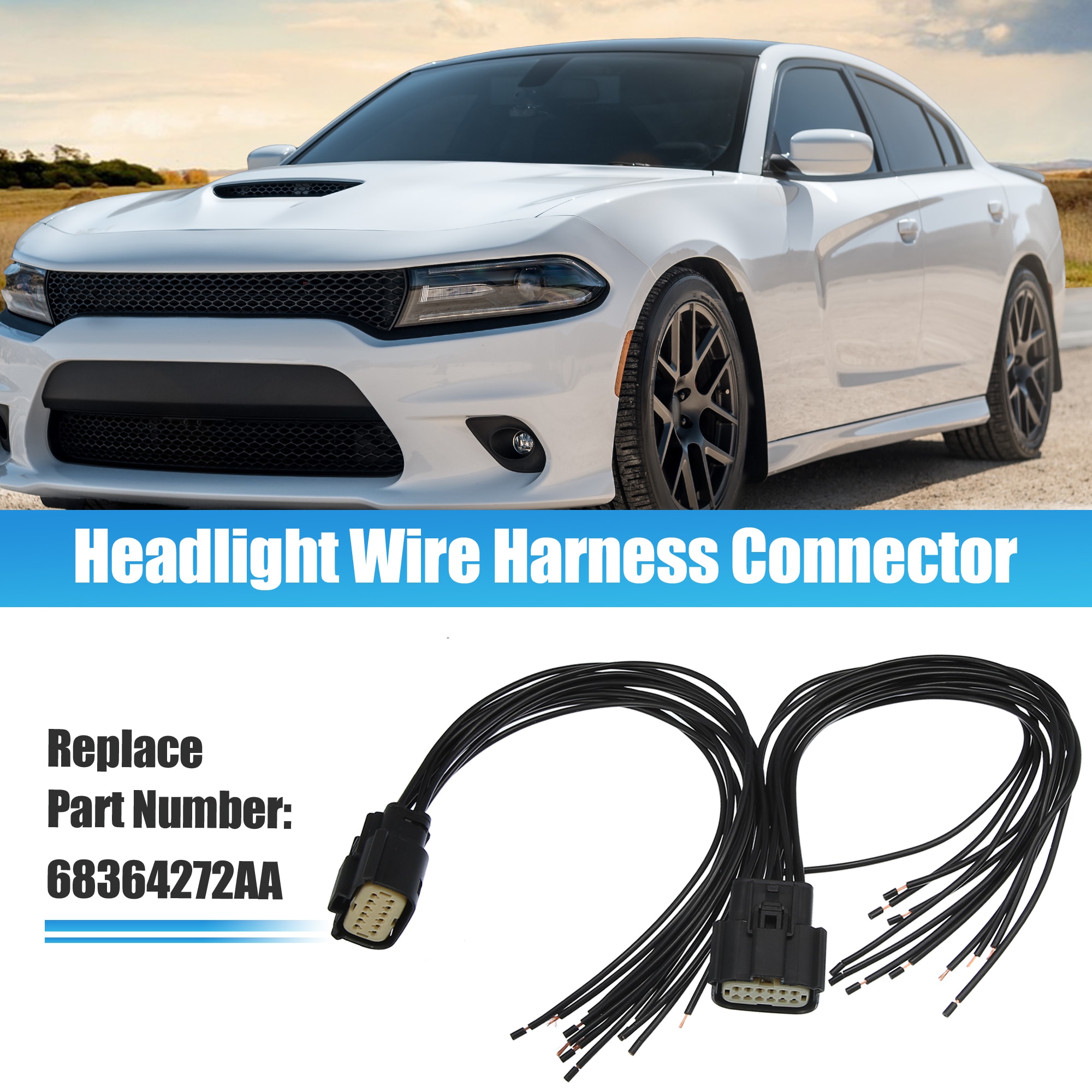 Unique Bargains 2pcs Halogen Headlight Wire Harness Connector Pigtail  68364272AA for Dodge Charger 2015 2016 2017 2018 at Lowes.com