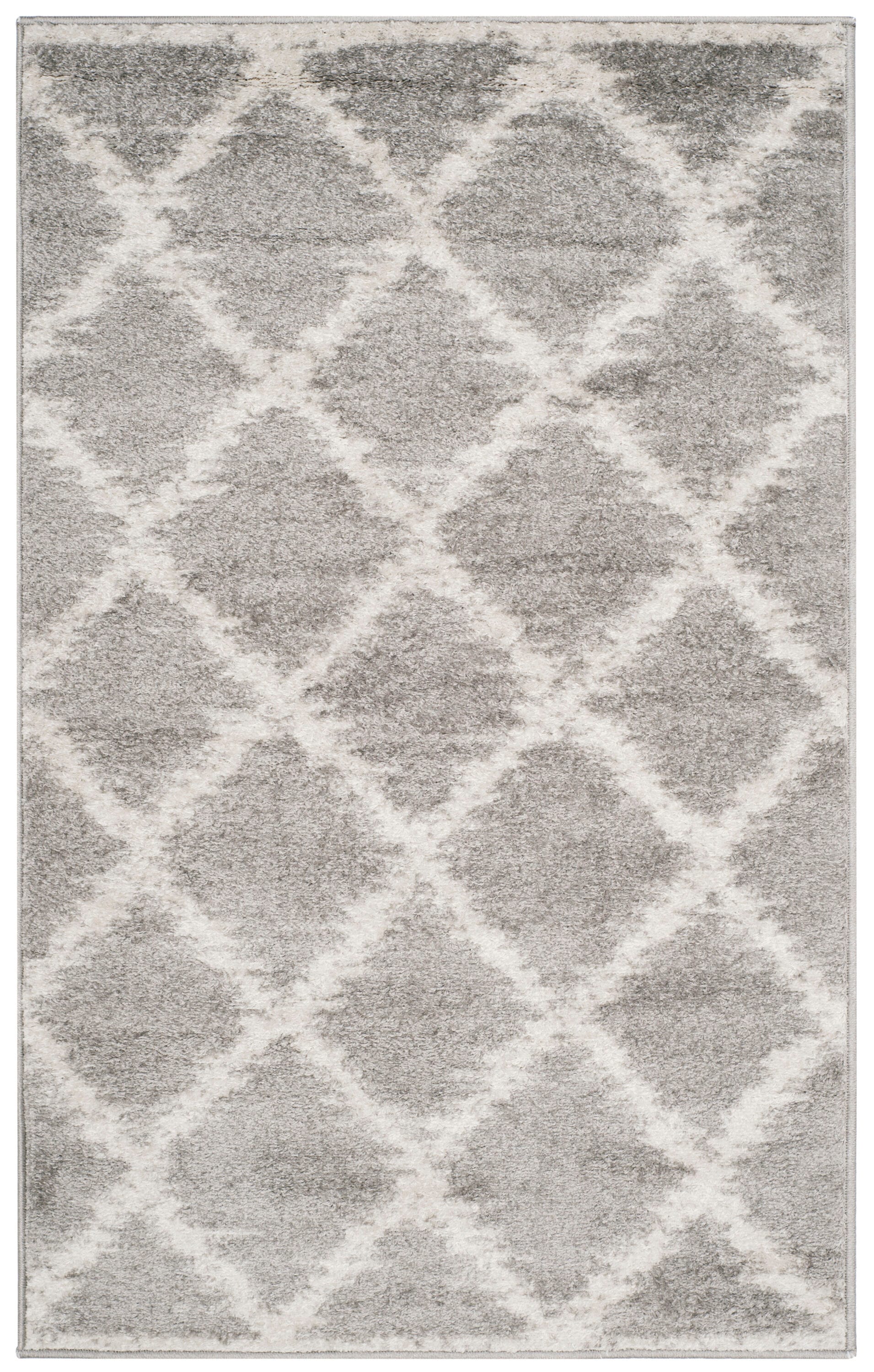 Ivory and Gray Synthetic Low Pile Accent Rug