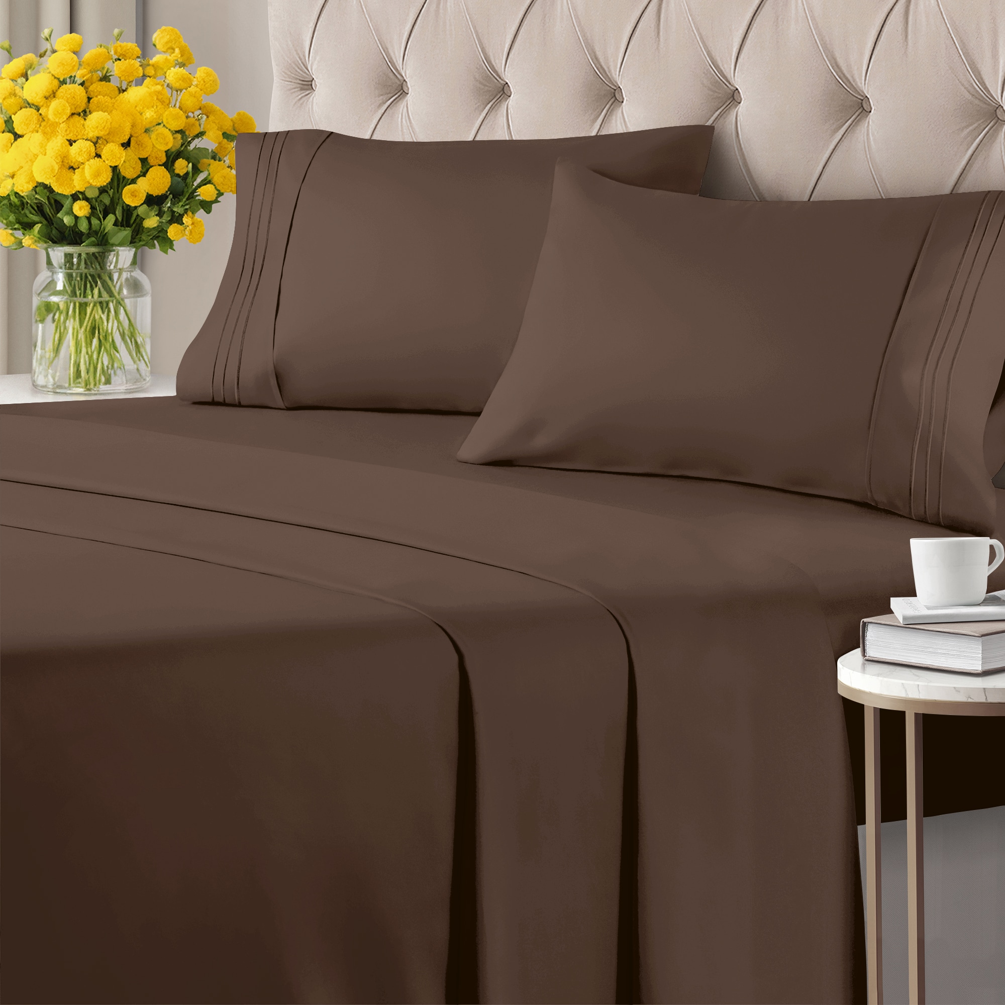 CGK Linens - Twin Extra Long Brown Deep Pocket 4-Piece Bed Sheet Set