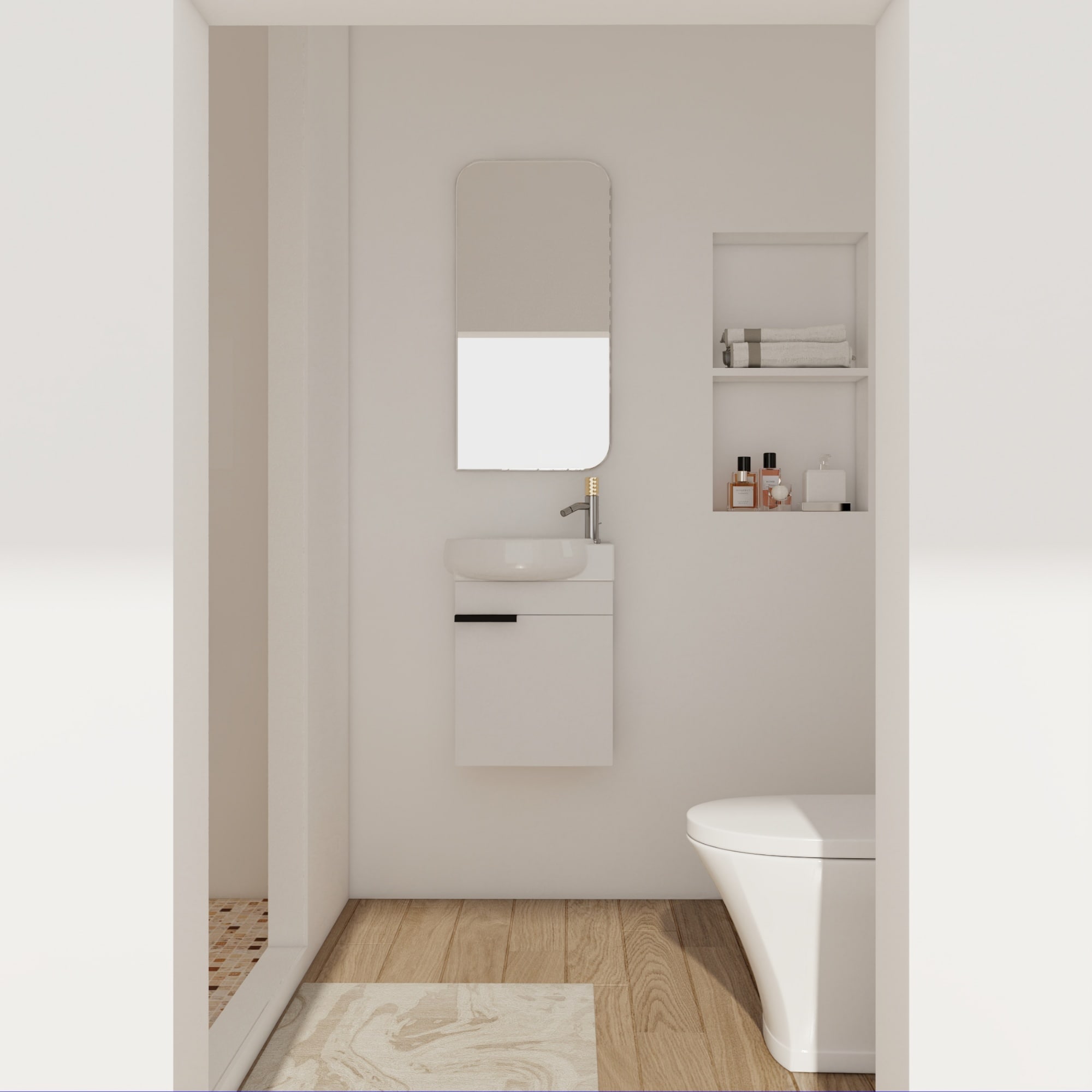 Vanityfus 16 Inch Bathroom Vanity with Ceramic Integrated Sink Modern Floating White Cabinet