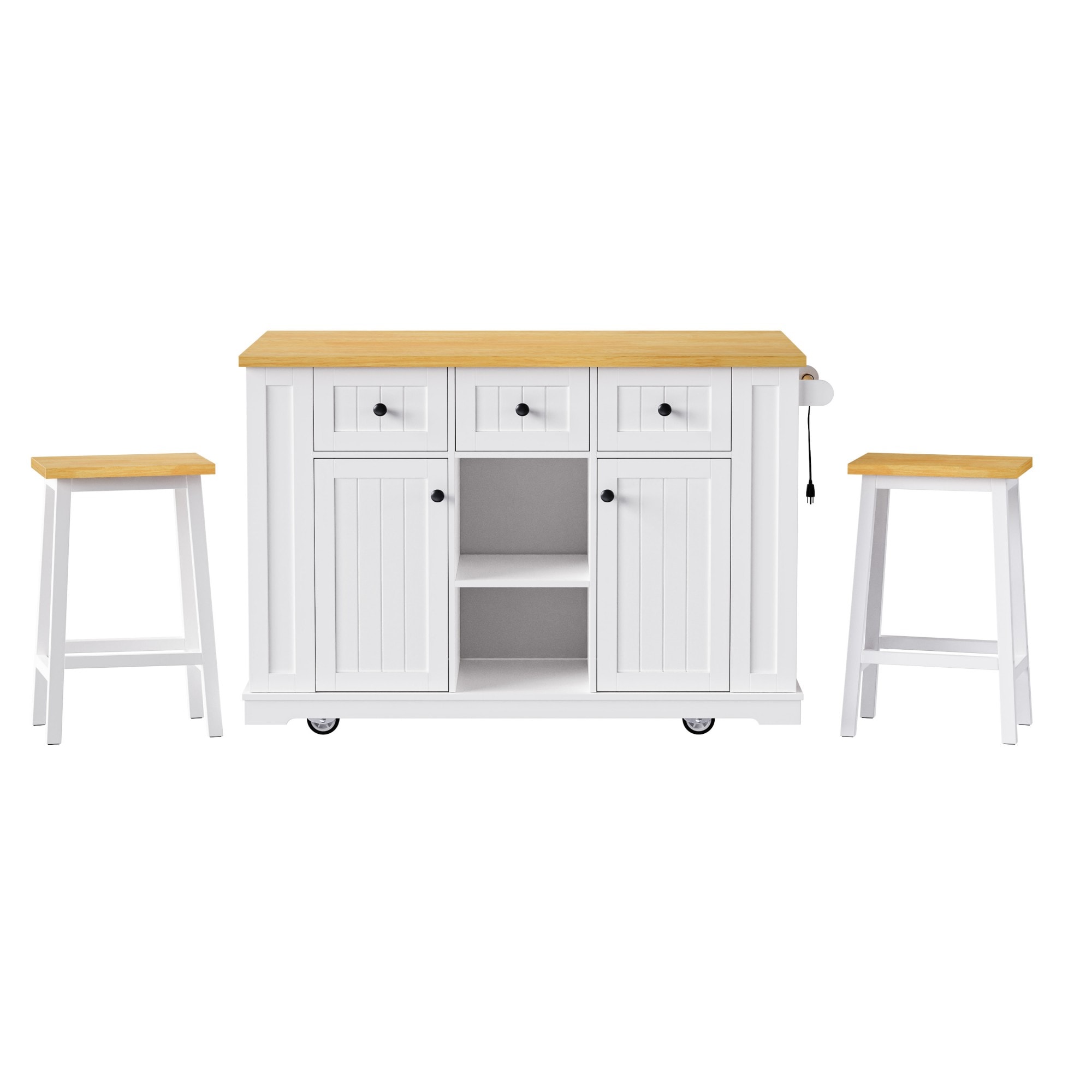 Miki Shinly KK-007W-96QI White MDF Base with Laminate Laminate Top Rolling Kitchen Island ( 29.52-in x 36.4-in x 53.14-in )