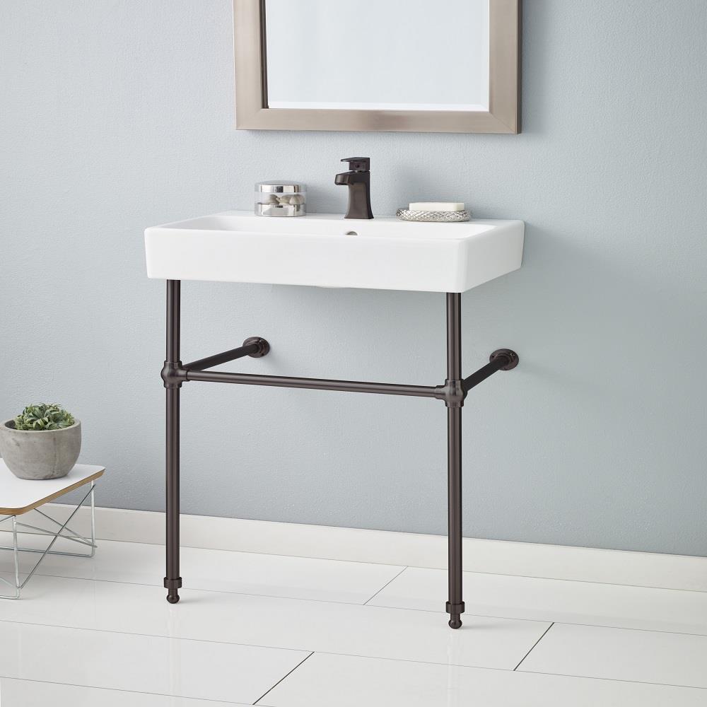 Cheviot 1234WH8575AB Nuo White/Antique Bronze Stainless Steel Wall-mount Console Sink with Base (17.38-in x 23.63-in x 37.75-in)