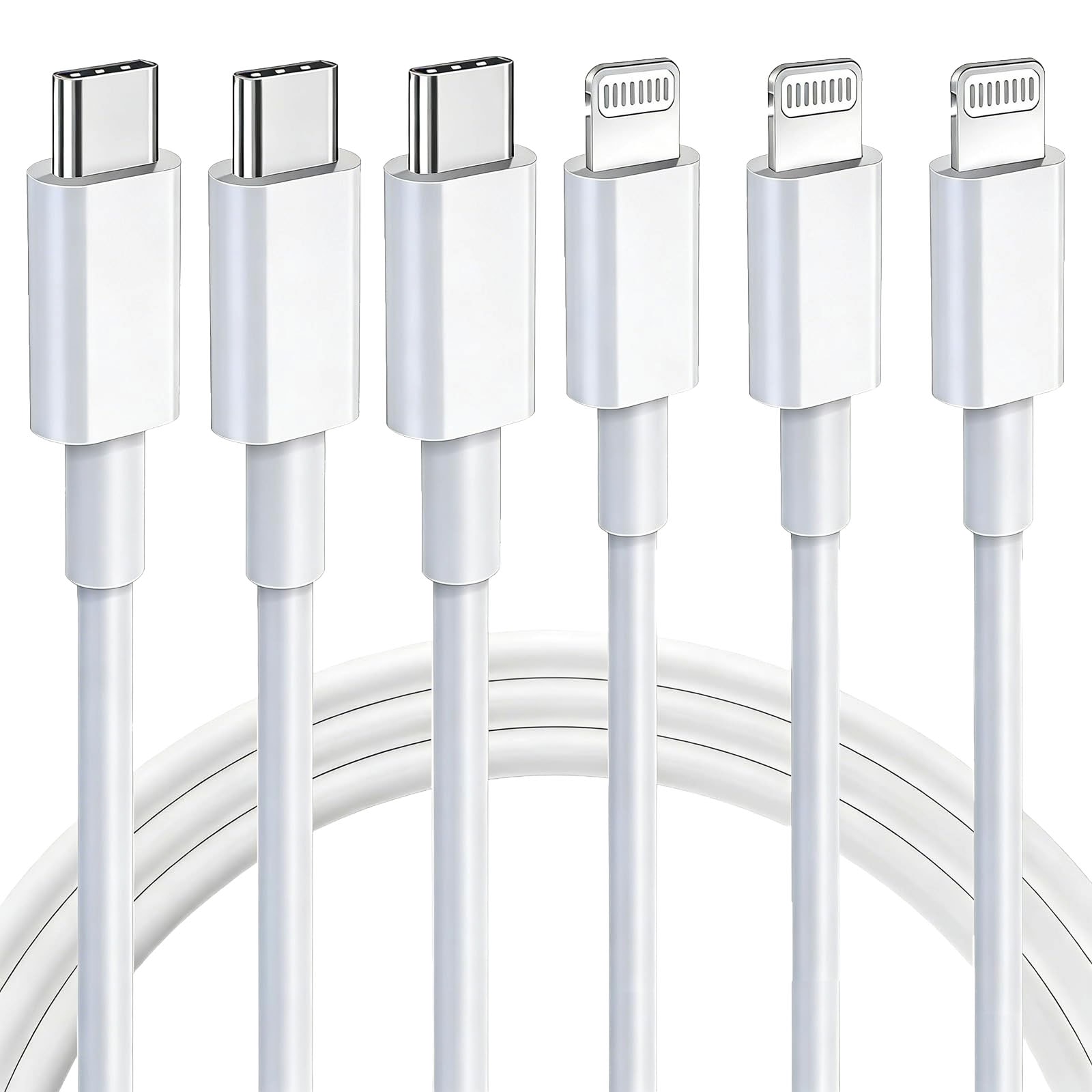 Etokfoks  10FT USB C to Lightning Cable MFi Certified iPhone Charger Cord Type C Fast Charging Cable White 3Pack