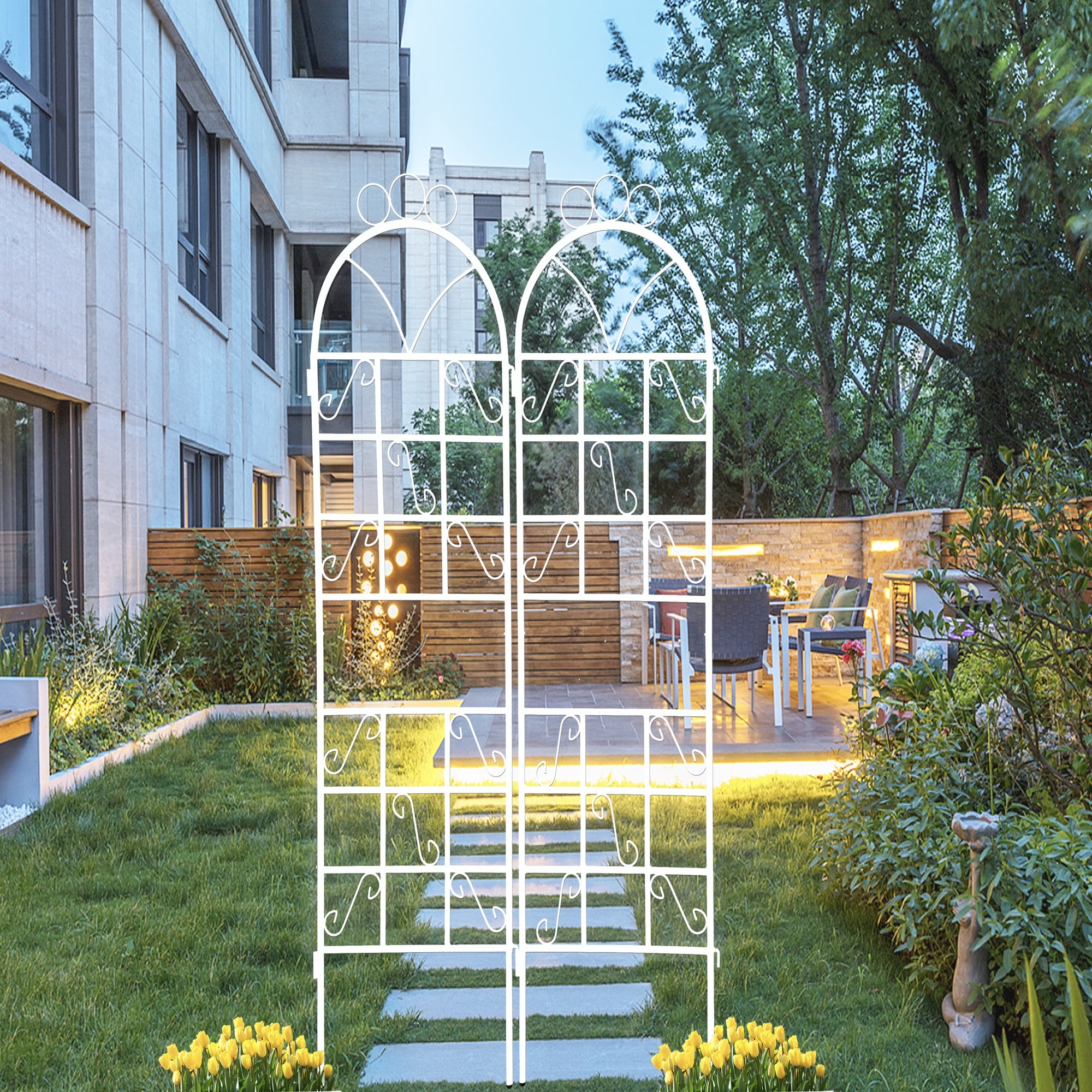 HyperDrop Cart 1 Set 2 Pcs Metal Garden Trellis for Climbing Plants Outdoor Rustproof Plant Support Ceramic White