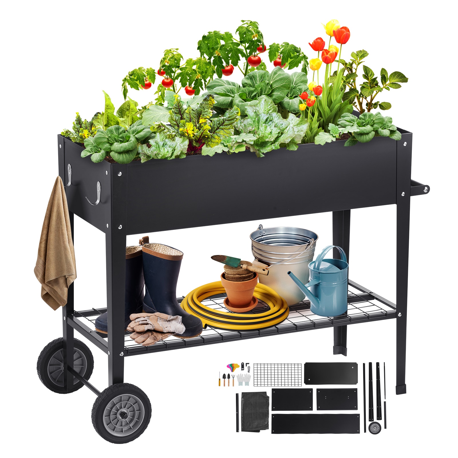 VEVOR SCGJSJSZZCTH01234V0 Raised Garden Bed  42.5 x 19.5 x 31.5 inch Galvanized Metal Planter Box  Elevated Outdoor Planting Boxes with Legs  for Growing Flowers/Vegetables/Herbs in Backyard/Garden/Patio/Balcony  Black